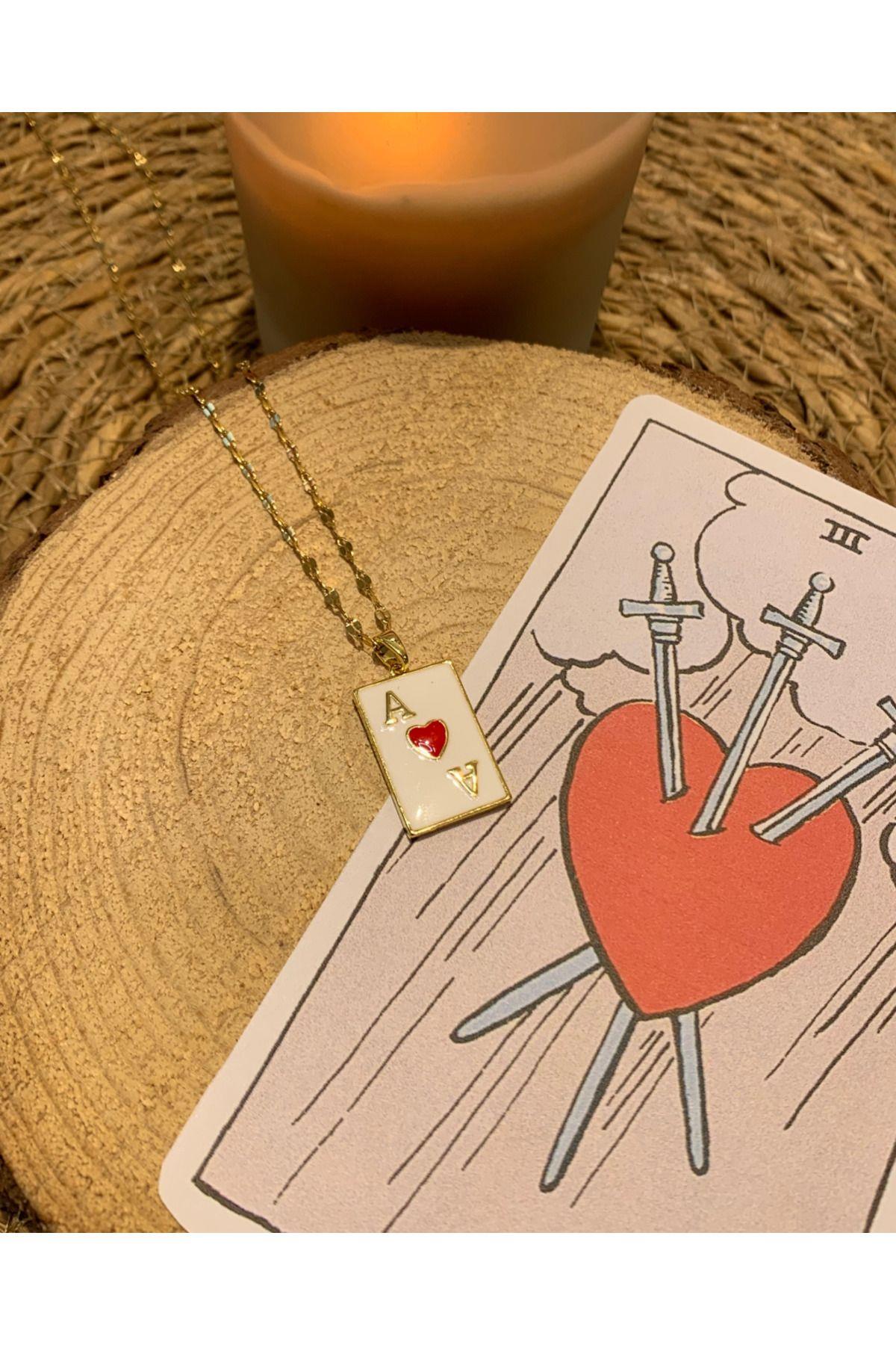 Çelik Gold Kupa As Şans Tarot Kolye