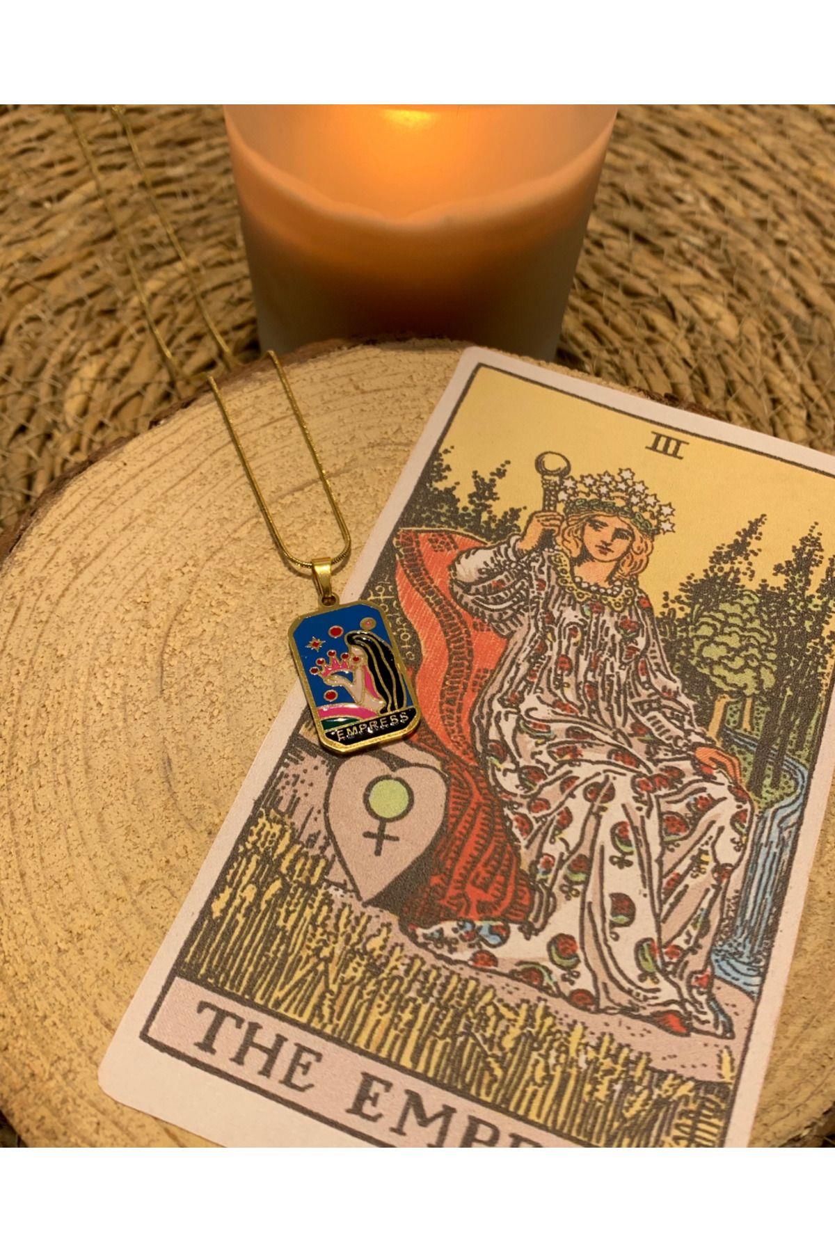 Çelik Gold The Empress Şans Tarot Kolye