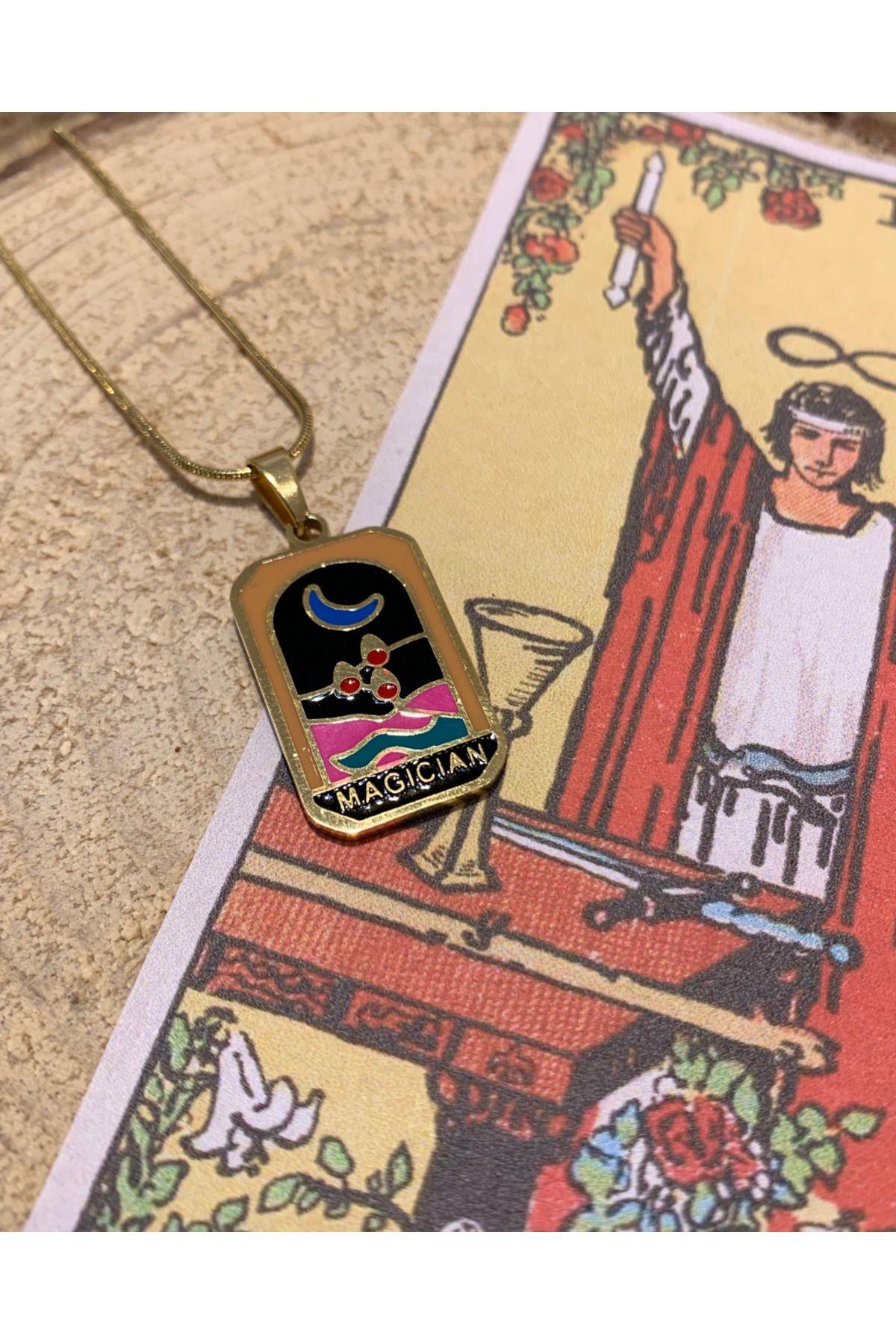 Çelik Gold The Magician Şans Tarot Kolye