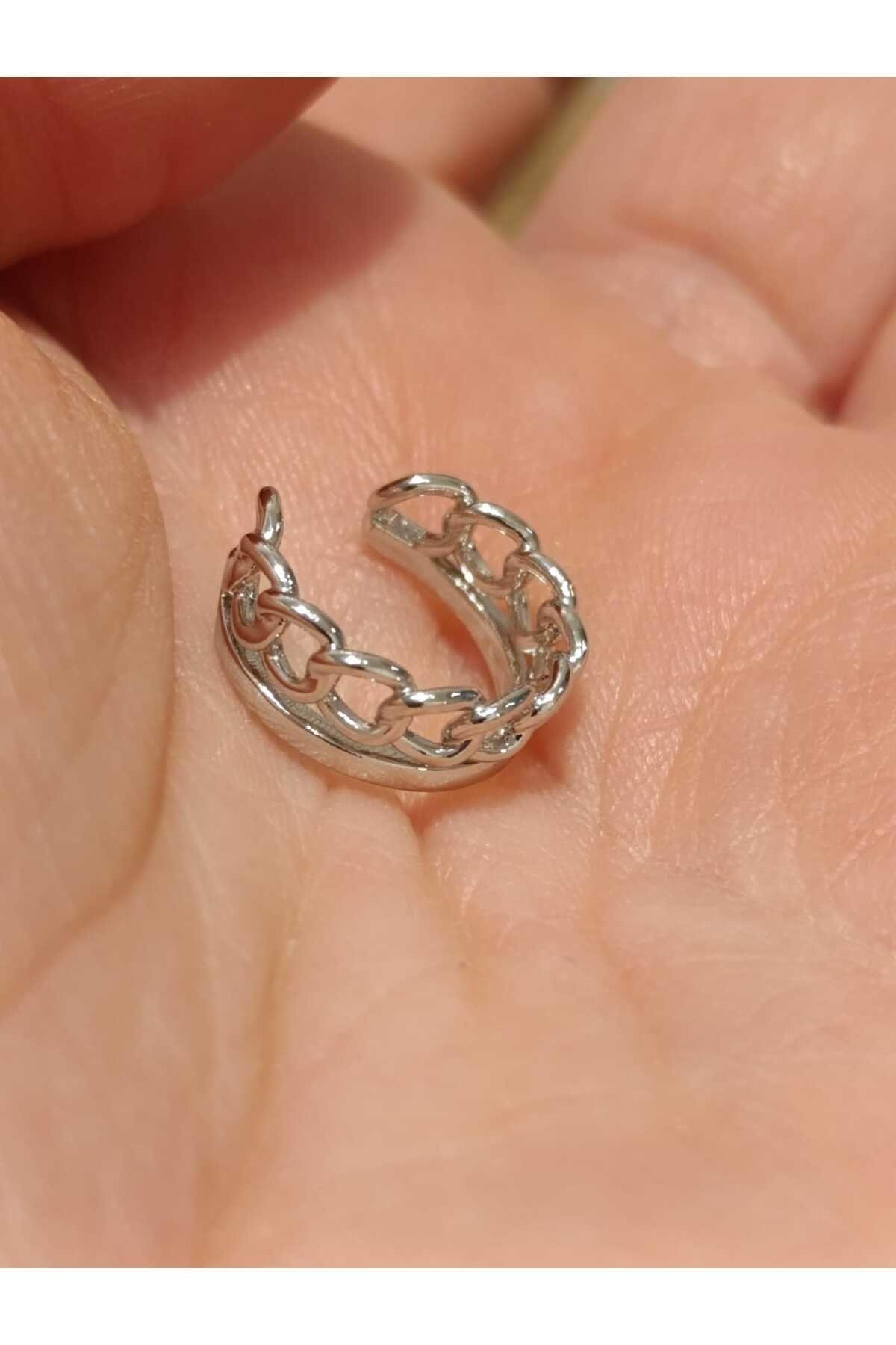 Çelik Gümüş Renk EarCuff (Sıralı kalp)