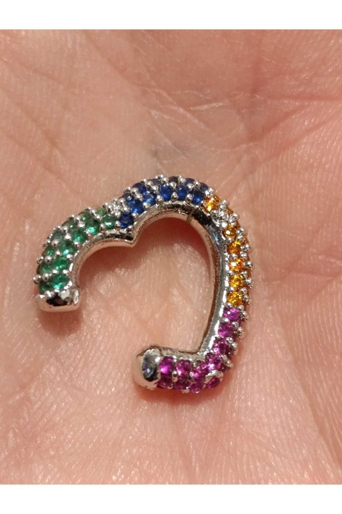 Çelik Zirkon Taşlı Kalp Earcuff