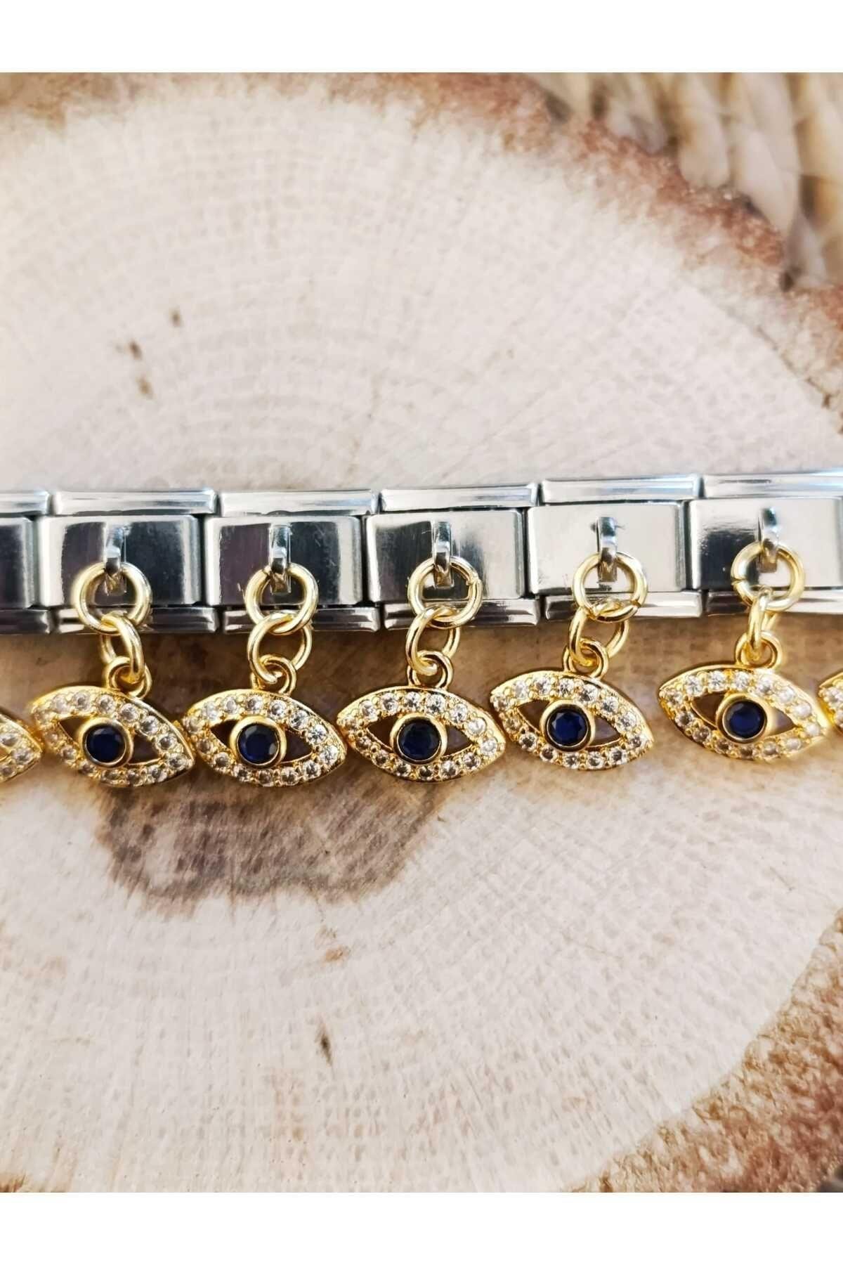 Çelik Zirkon Taşlı Zirkon Siyah Göz Charm 1 adet