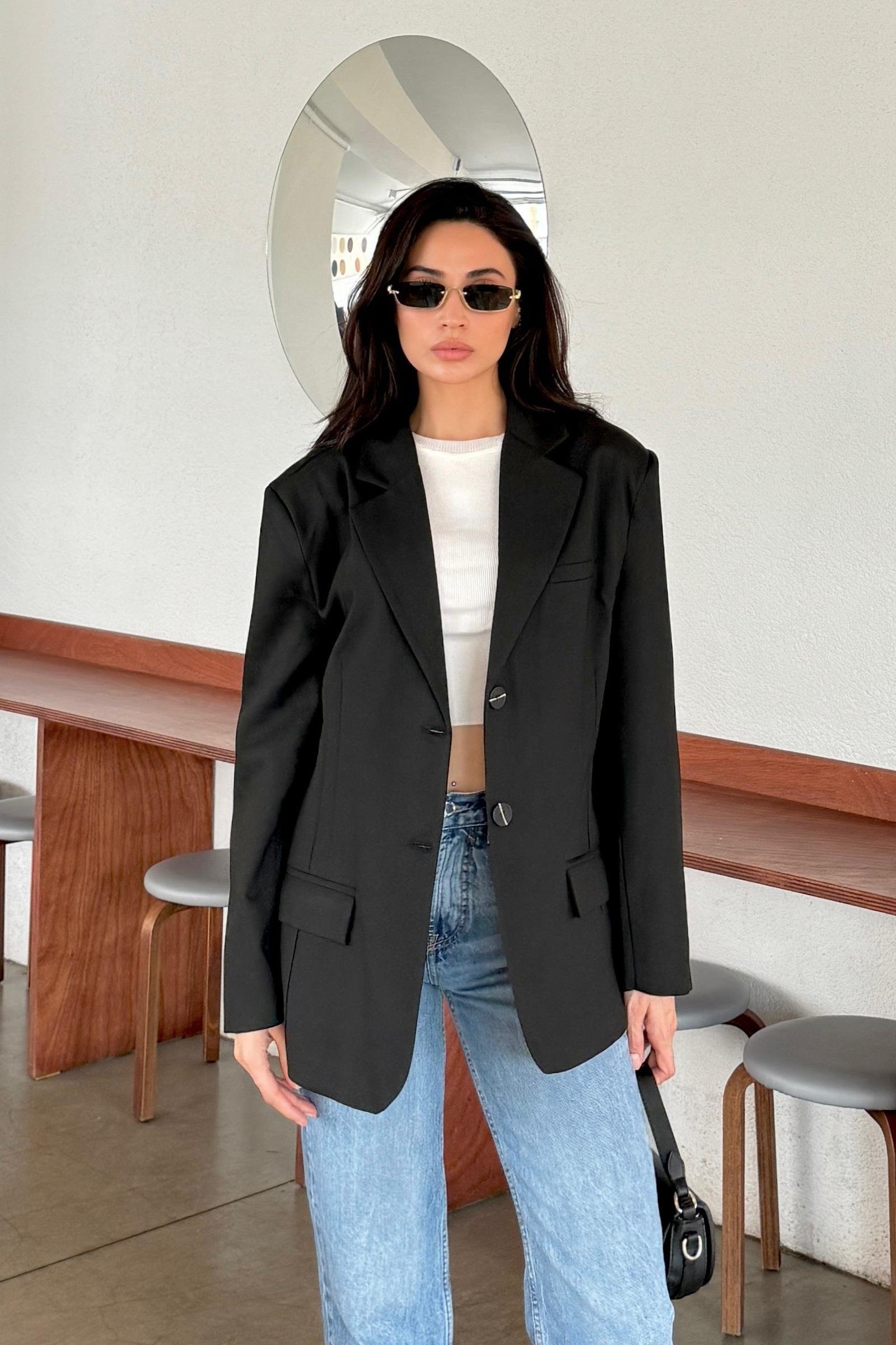 Siyah Rahat Kalıp Maskülen Blazer Ceket