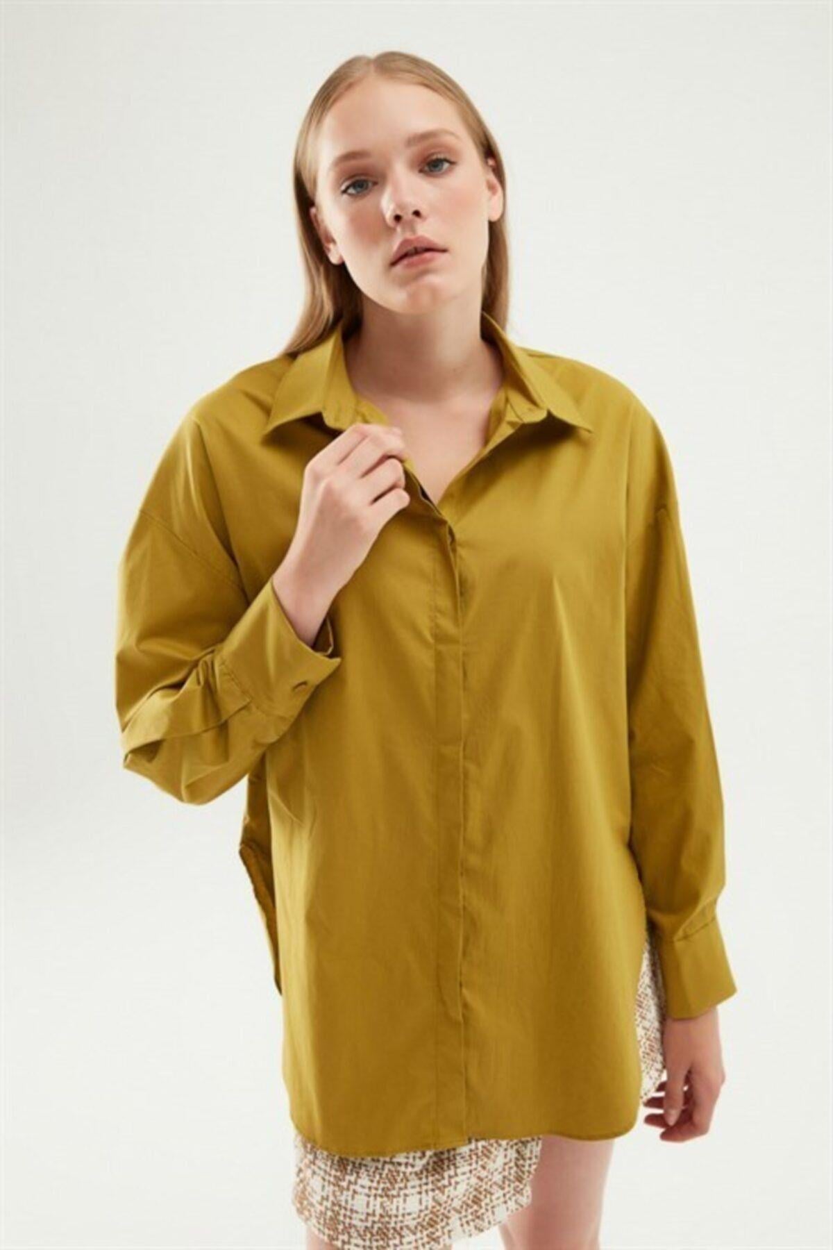 Oversize Basic Gömlek Olive Hardal