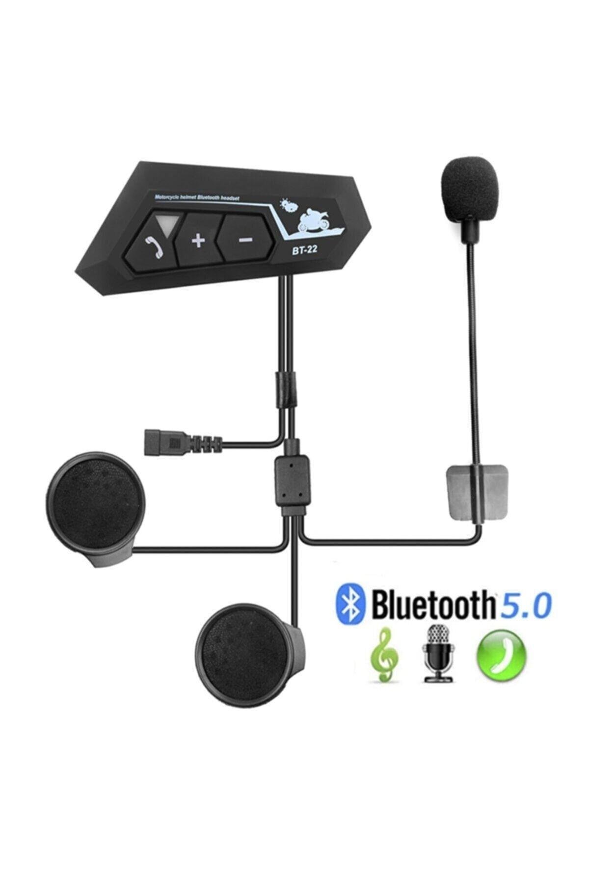 Bt22 Motosiklet Bluetooth V5 Intercom Interkom Dinleme Ve Konuşma Özellikli Su Geçirmez Siyah