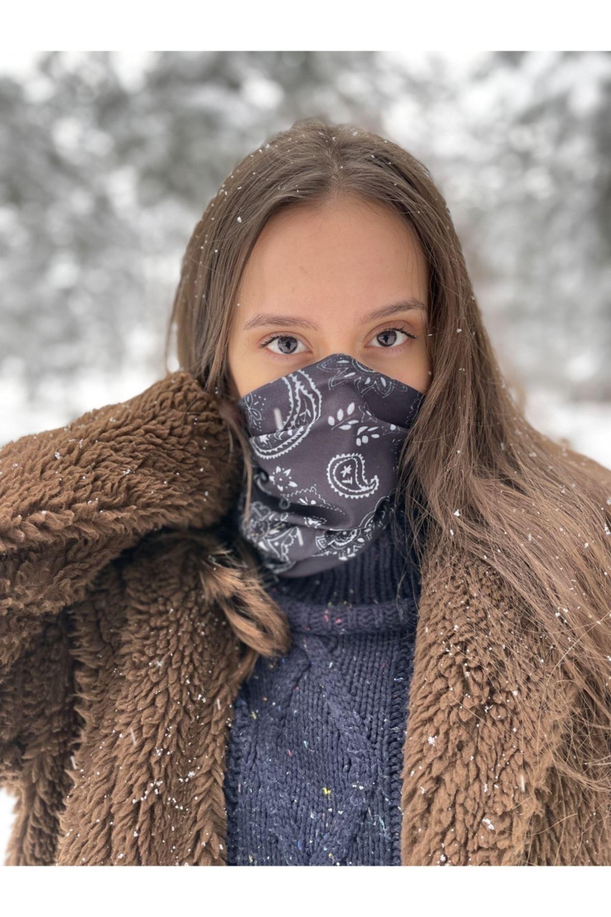 Etnik Model Siyah Beyaz Desenli Baf Buff Bandana Boyunluk