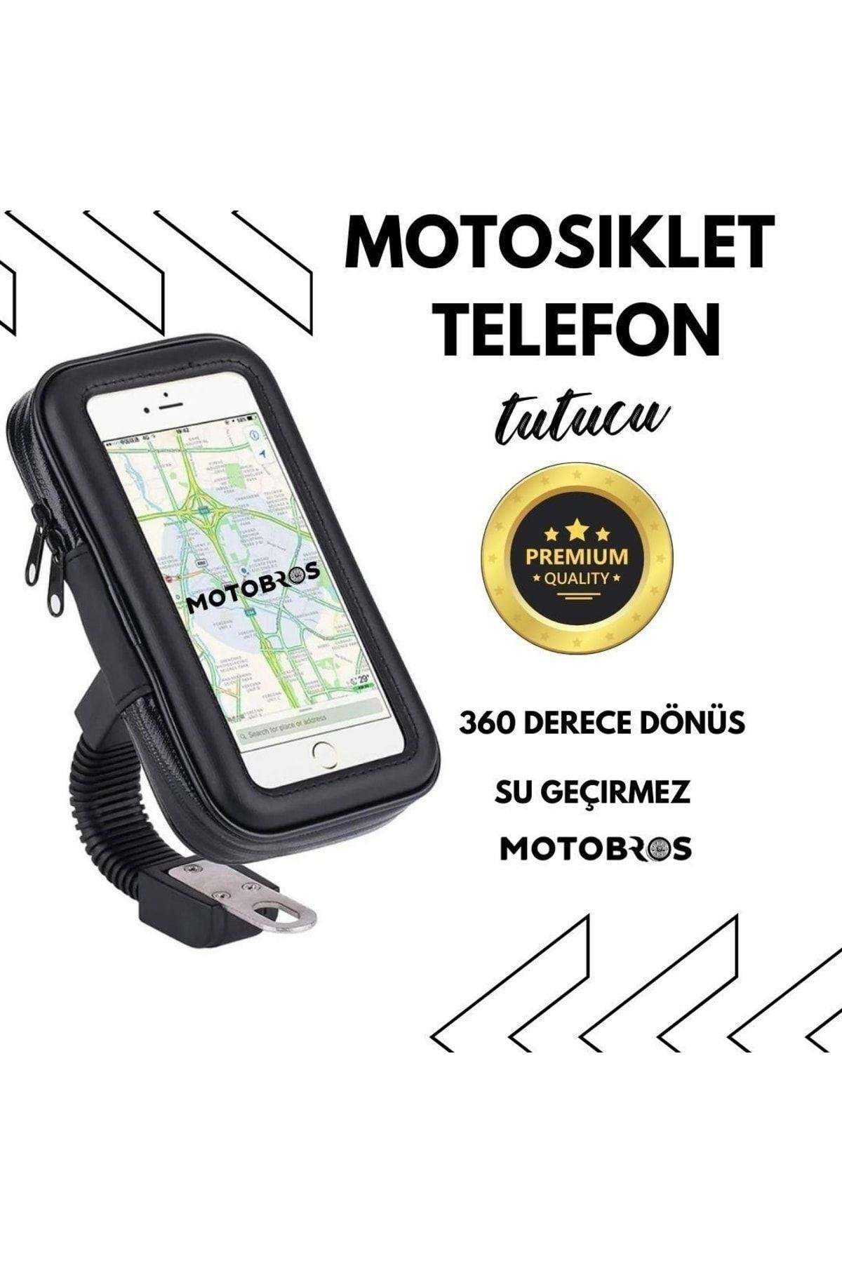 Motosiklet Ayna Bağlantılı Kapalı Fermuarlı Telefon Tutucu Tüm Telefon Boyutlarına Uyar