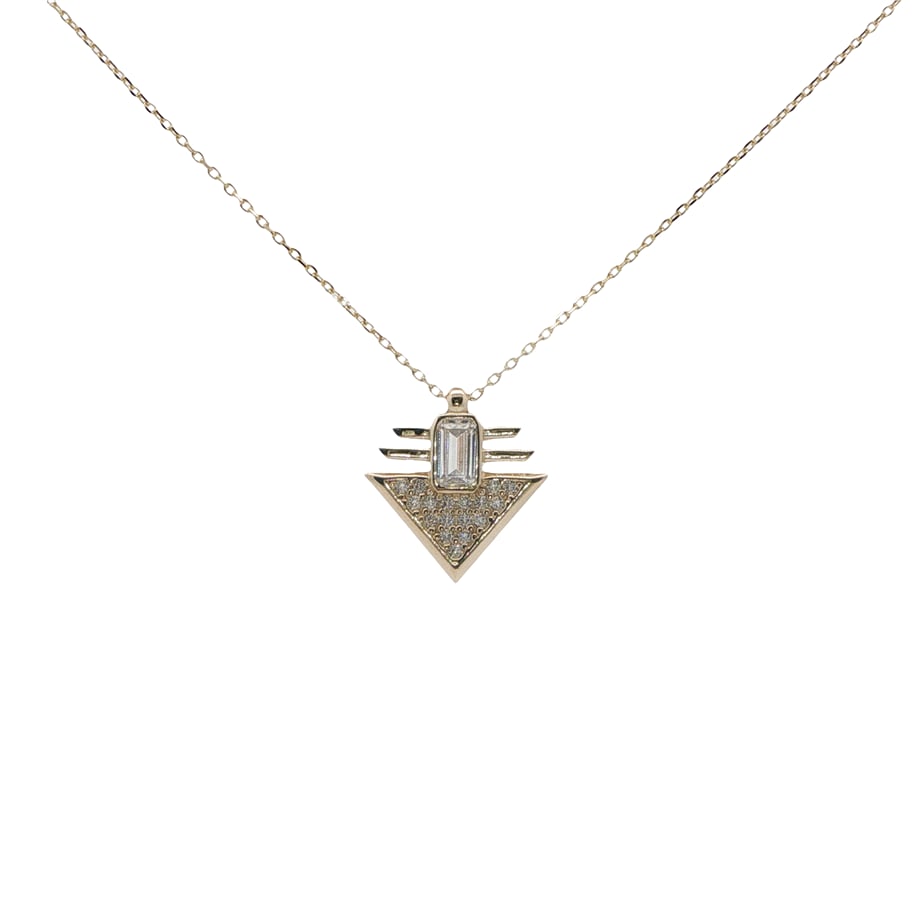 14 Ayar Altın Art Deco Baget Zirkon Taşlı Kolye | Acar Gold