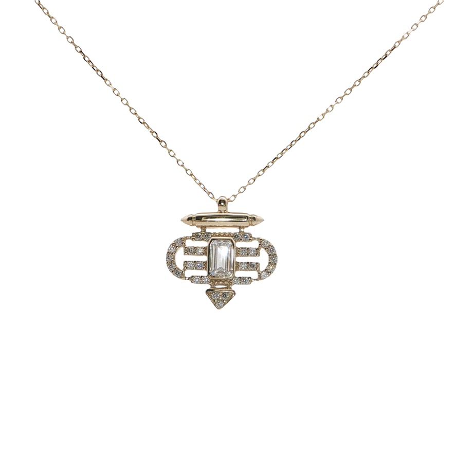 14 Ayar Altın Art Deco Esintili Baget Zirkon Taşlı Kolye | Acar Gold