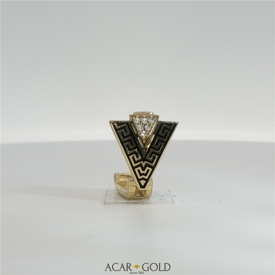 14 Ayar Altın Grek Desen Zirkon Taşlı Kolye Ucu | Acar Gold