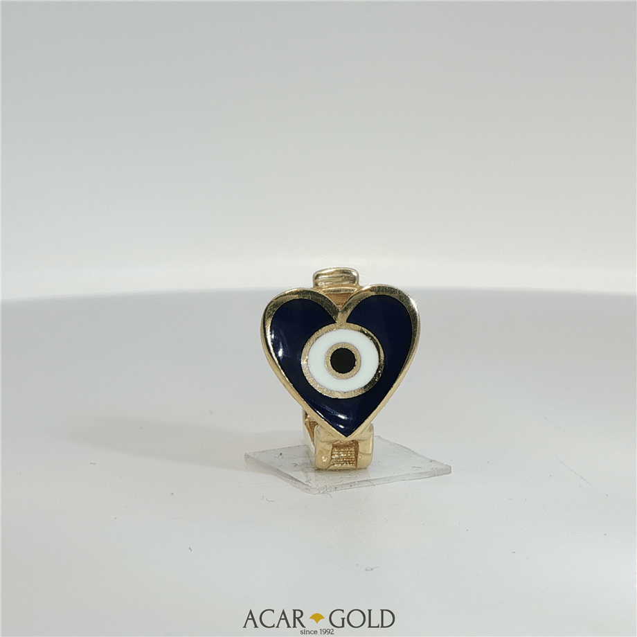 14 Ayar Altın Kalp Nazar Boncuğu Kolye Ucu | Acar Gold
