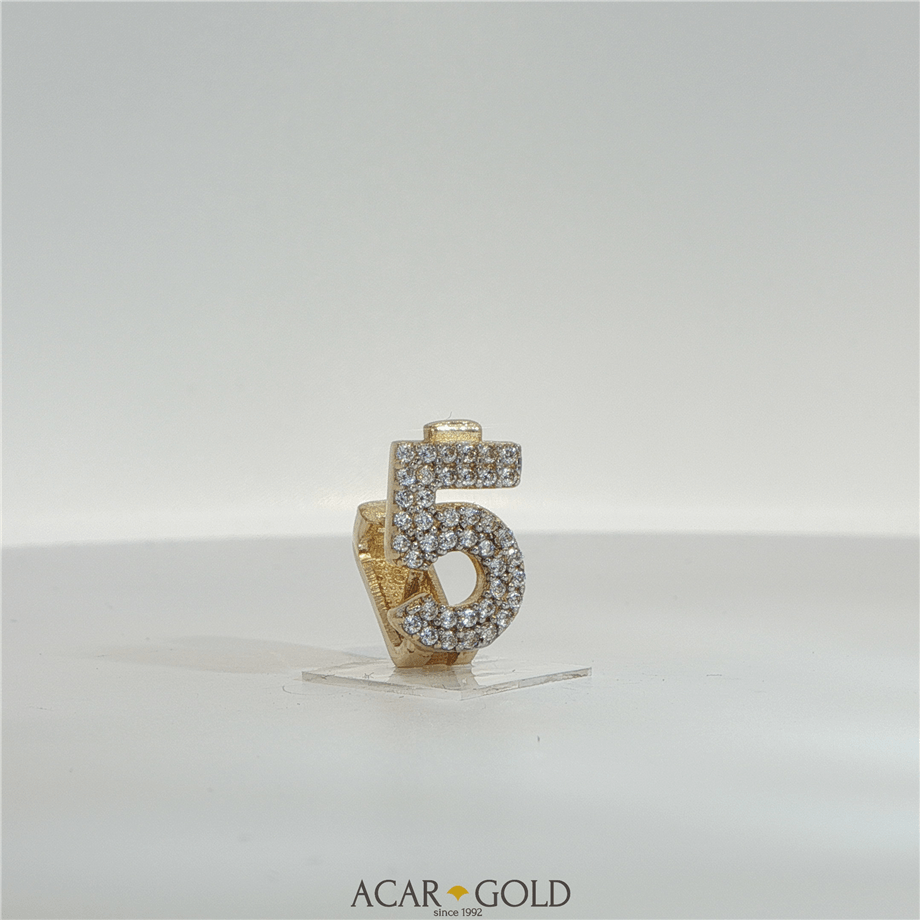 14 Ayar Altın Sayı 5 Taşlı Kolye Ucu | Acar Gold