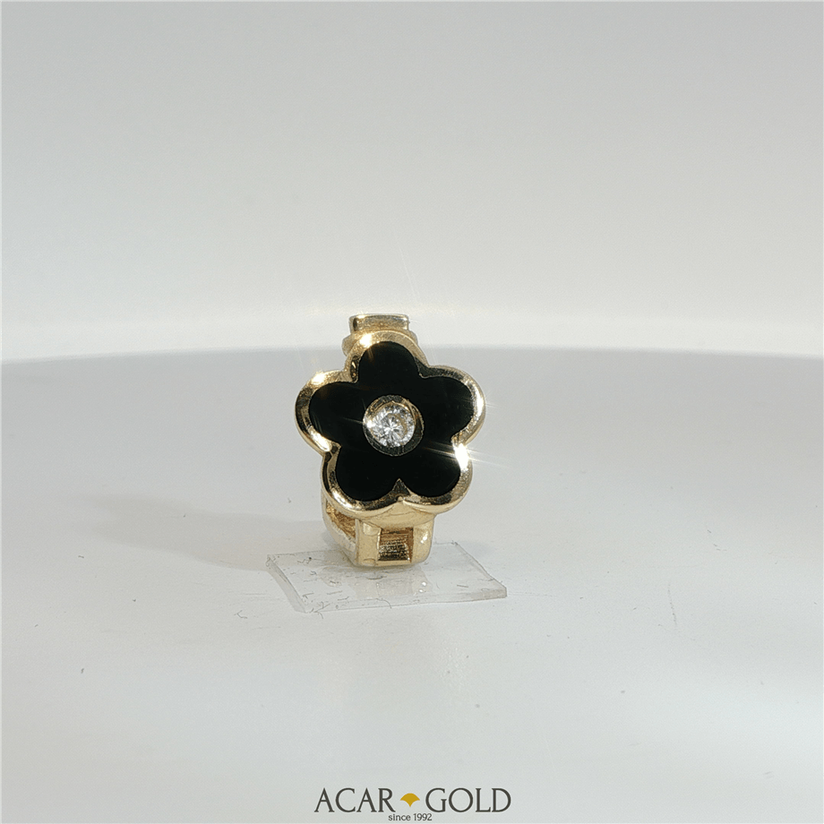 14 Ayar Altın Siyah Mineli Çiçek Kolye Ucu | Acar Gold