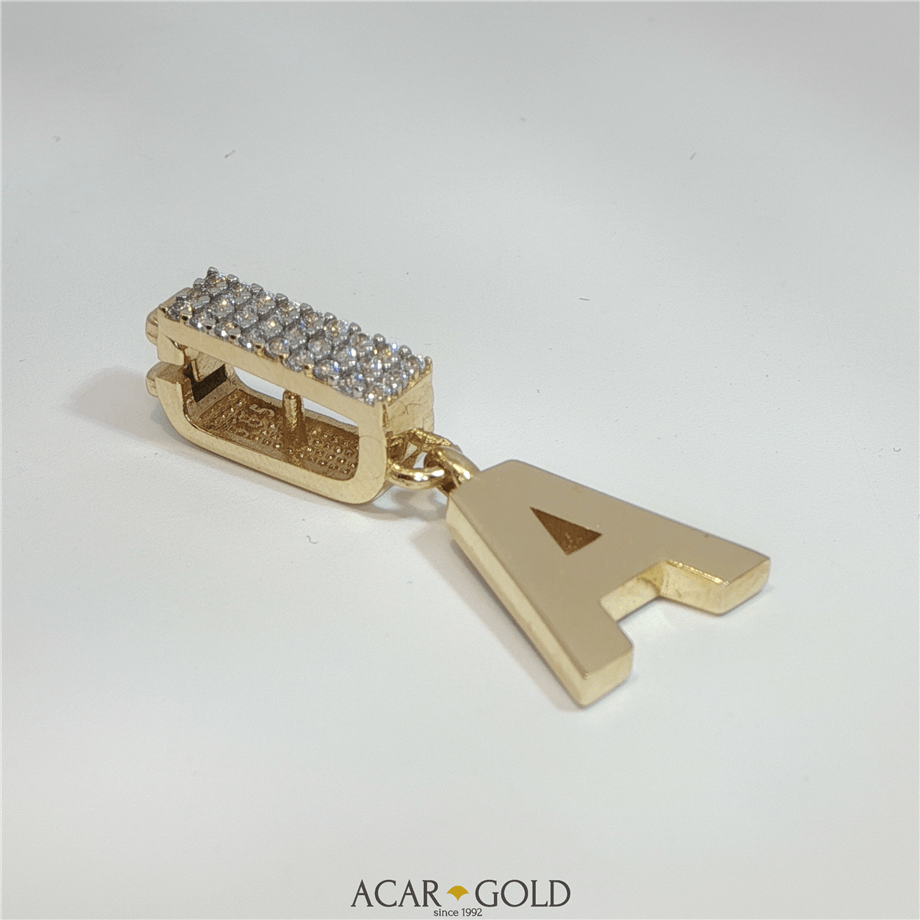 14 Ayar Altın Zirkon Taşlı A Harfi Kolye Ucu | Acar Gold