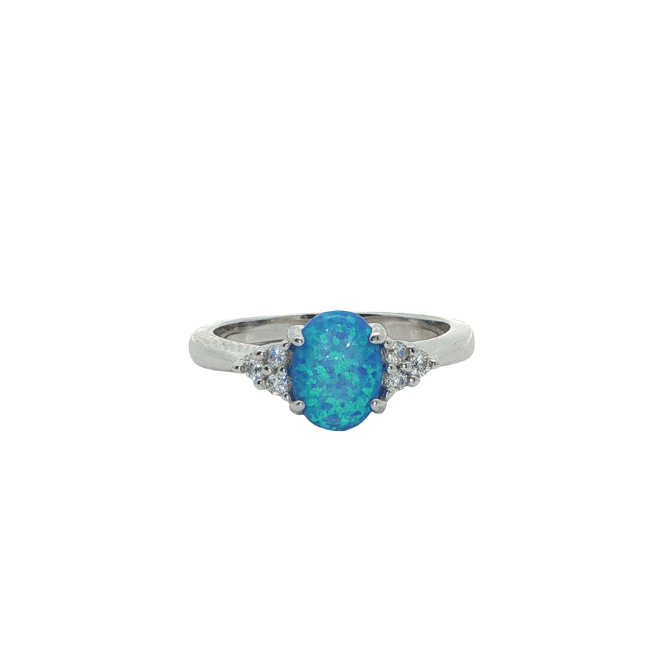 925 Ayar Gümüş Oval Opal ve Zirkon Yüzük | Acar Gold