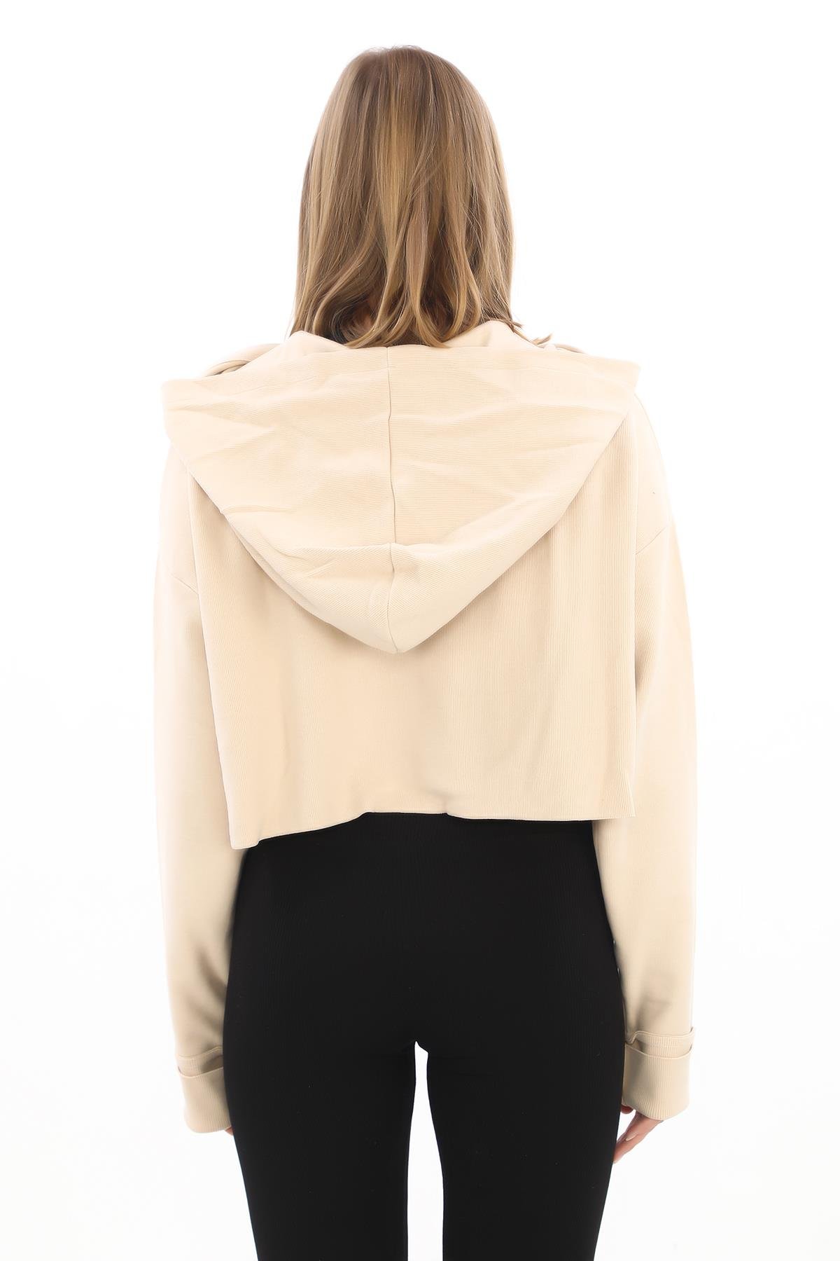 TAŞ RENGİ KAPŞONLU SWEAT