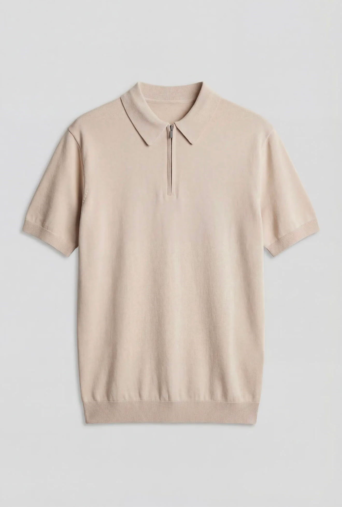 BEJ POLO YAKA FERMUARLI RAYON TİŞÖRT