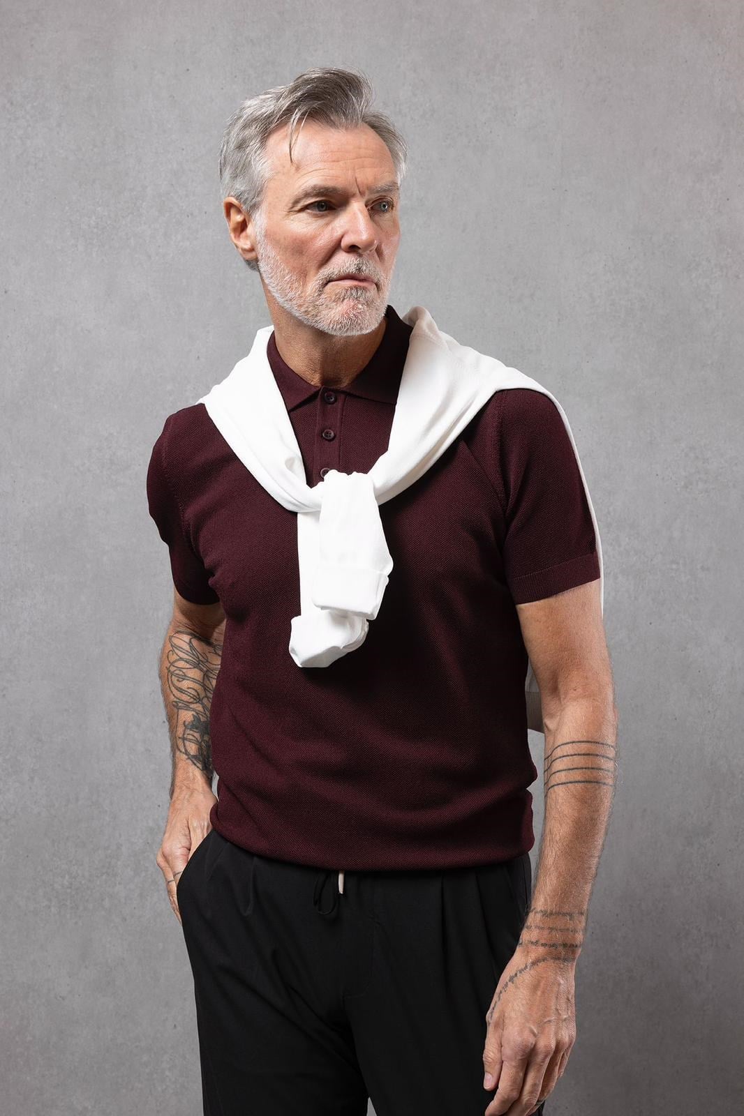 BORDO DOKULU LİKRALI POLO YAKA RAYON TRİKO
