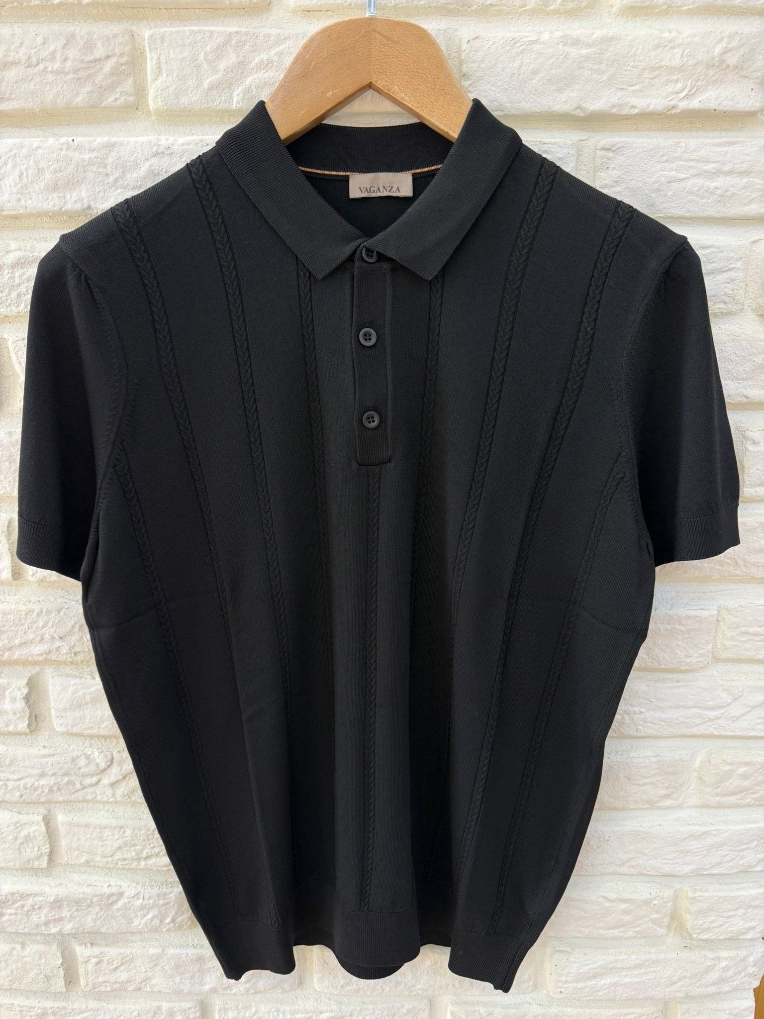 SİYAH POLO YAKA DESENLİ RAYON TRİKO