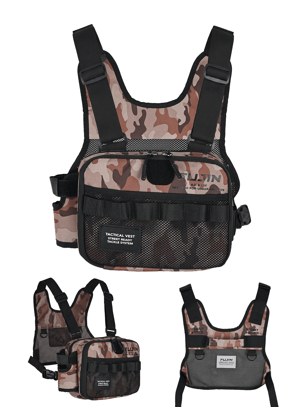FUJIN Fujin Tactical Vest Brown Camo Balıkçı Çantası Çanta ve Kutular