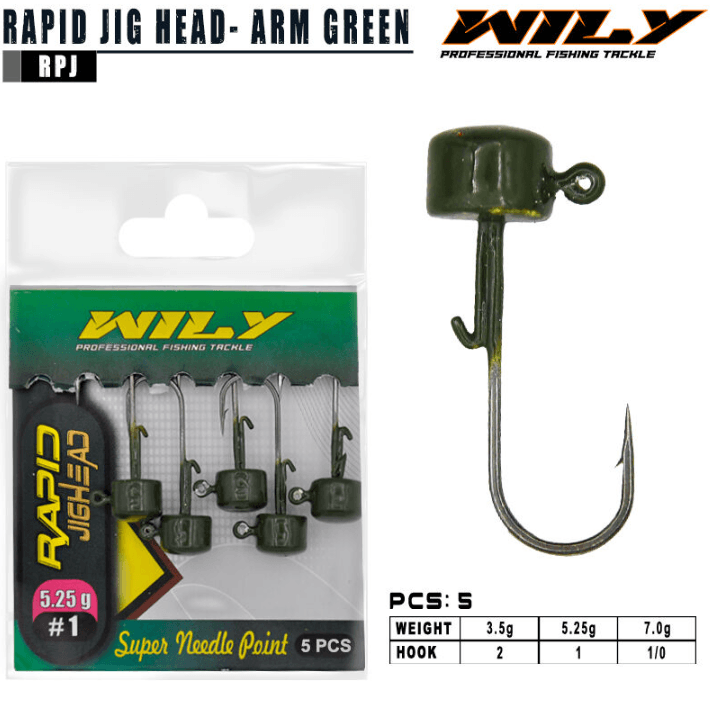 WILY Wily Rapid Jighead Arm Green Jig Head ve Zokalar