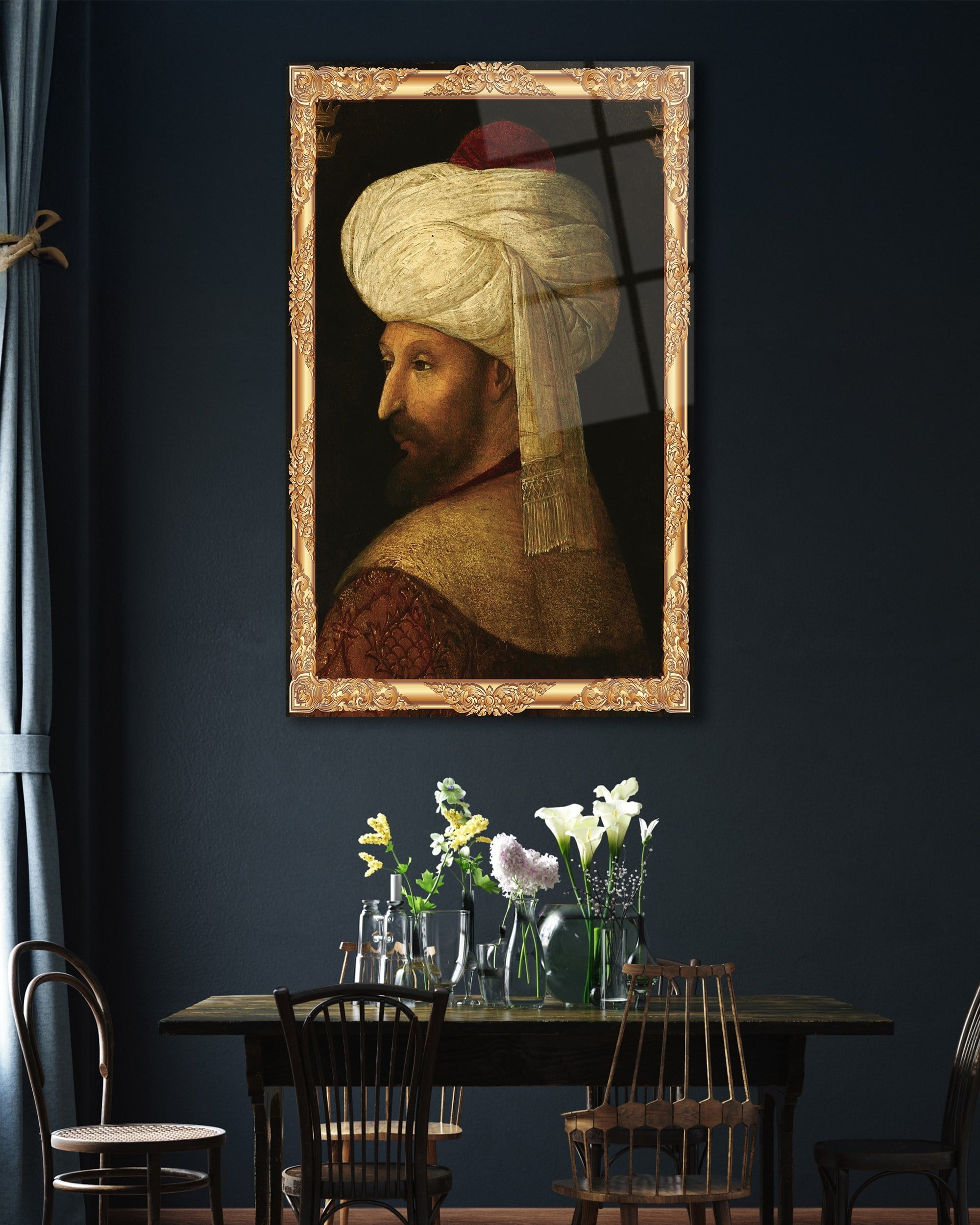Fatih Sultan Mehmet Cam Tablo Dekoratif | Osmanlı Portresi Temperli Cam Duvar Tablosu