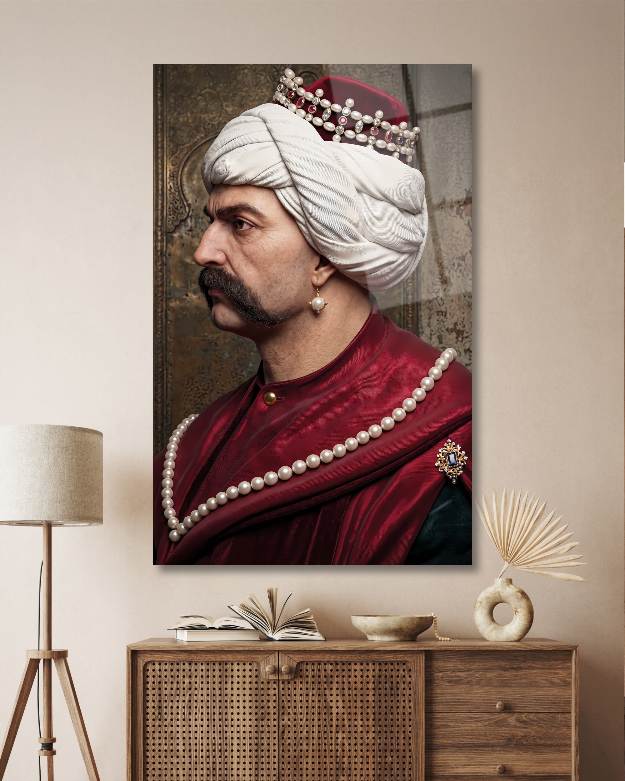 Yavuz Sultan Selim Cam Tablo | Osmanlı Padişahı Portresi | 4 mm Temperli Cam Duvar Tablosu | Premium Dekor