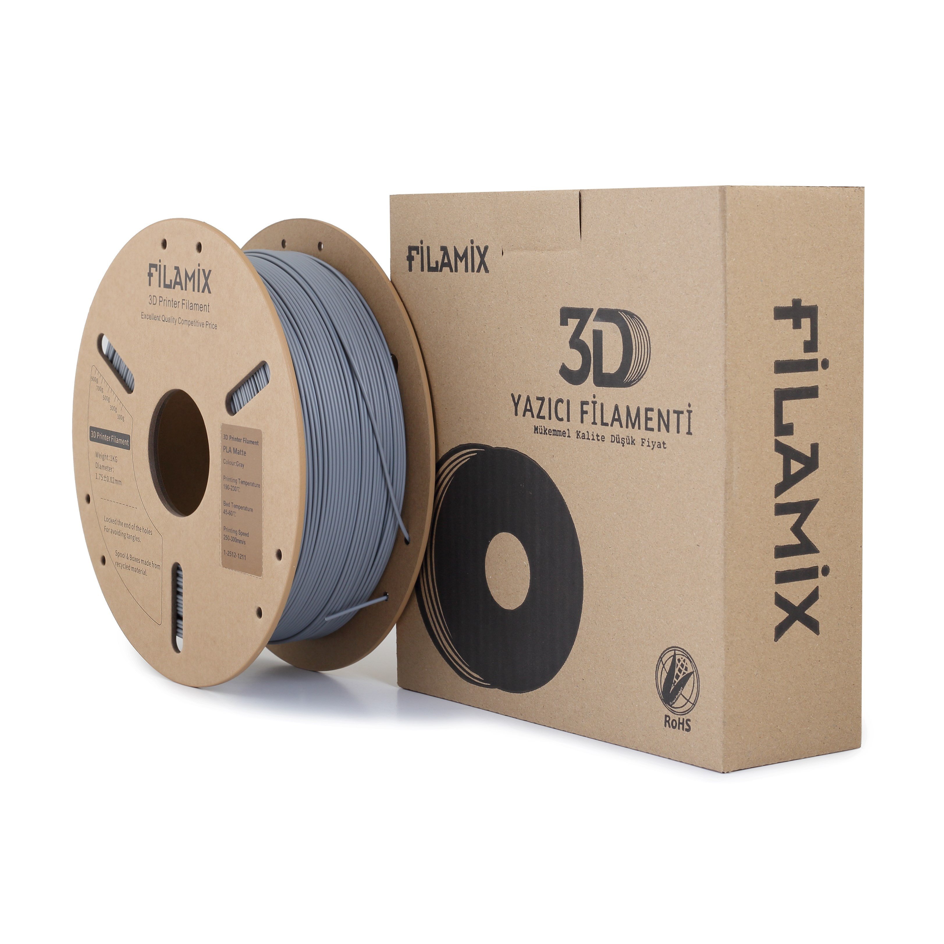Filamix Gri PLA Mat Filament 1.75mm 1 Kg
