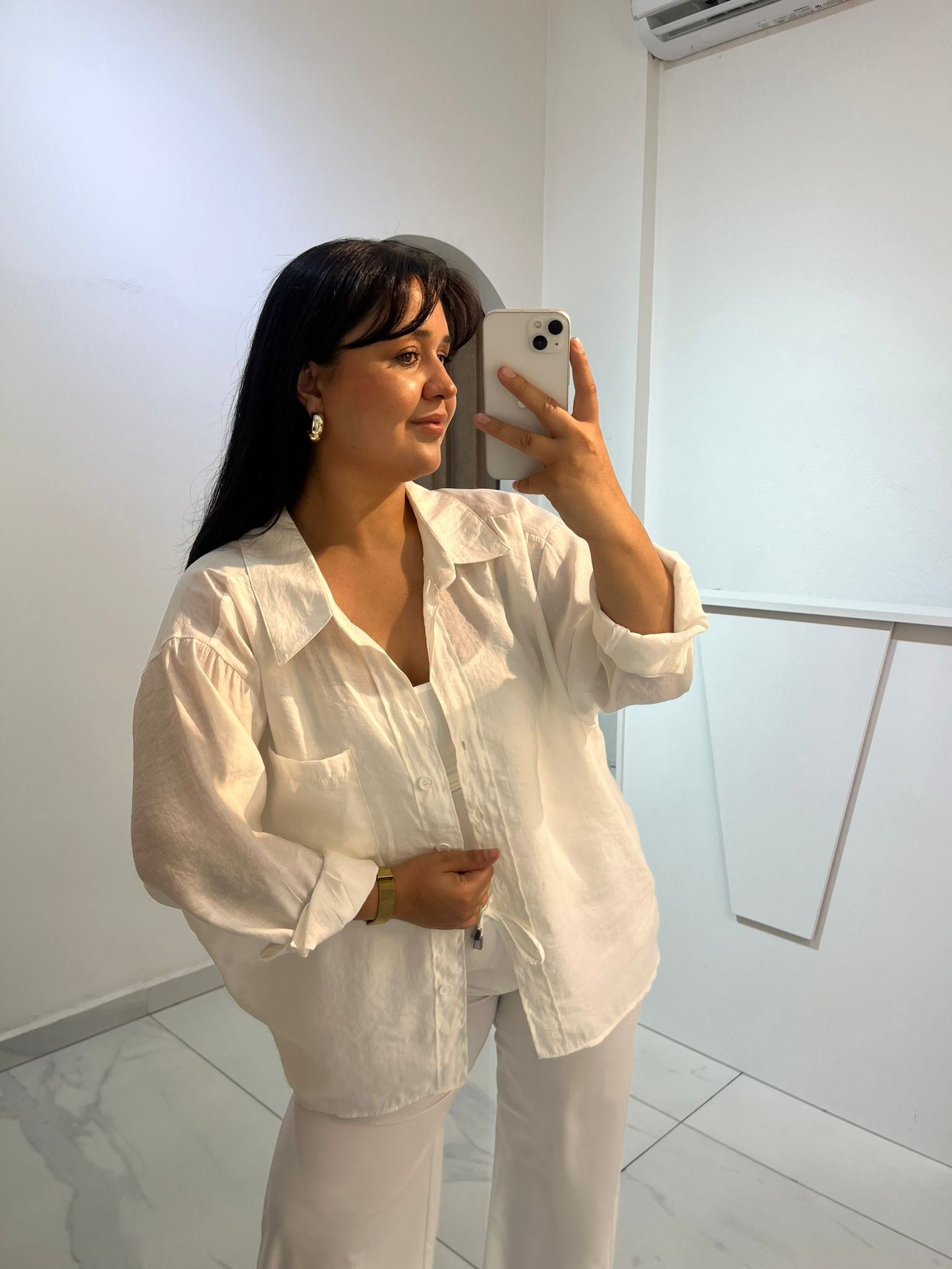 Beyaz Oversize Tensel Gömlek