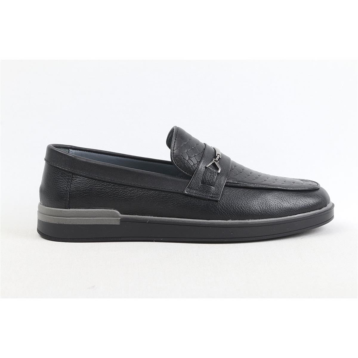 ULUS 250 BASKILI SİYAH LOAFER AYAKKABI