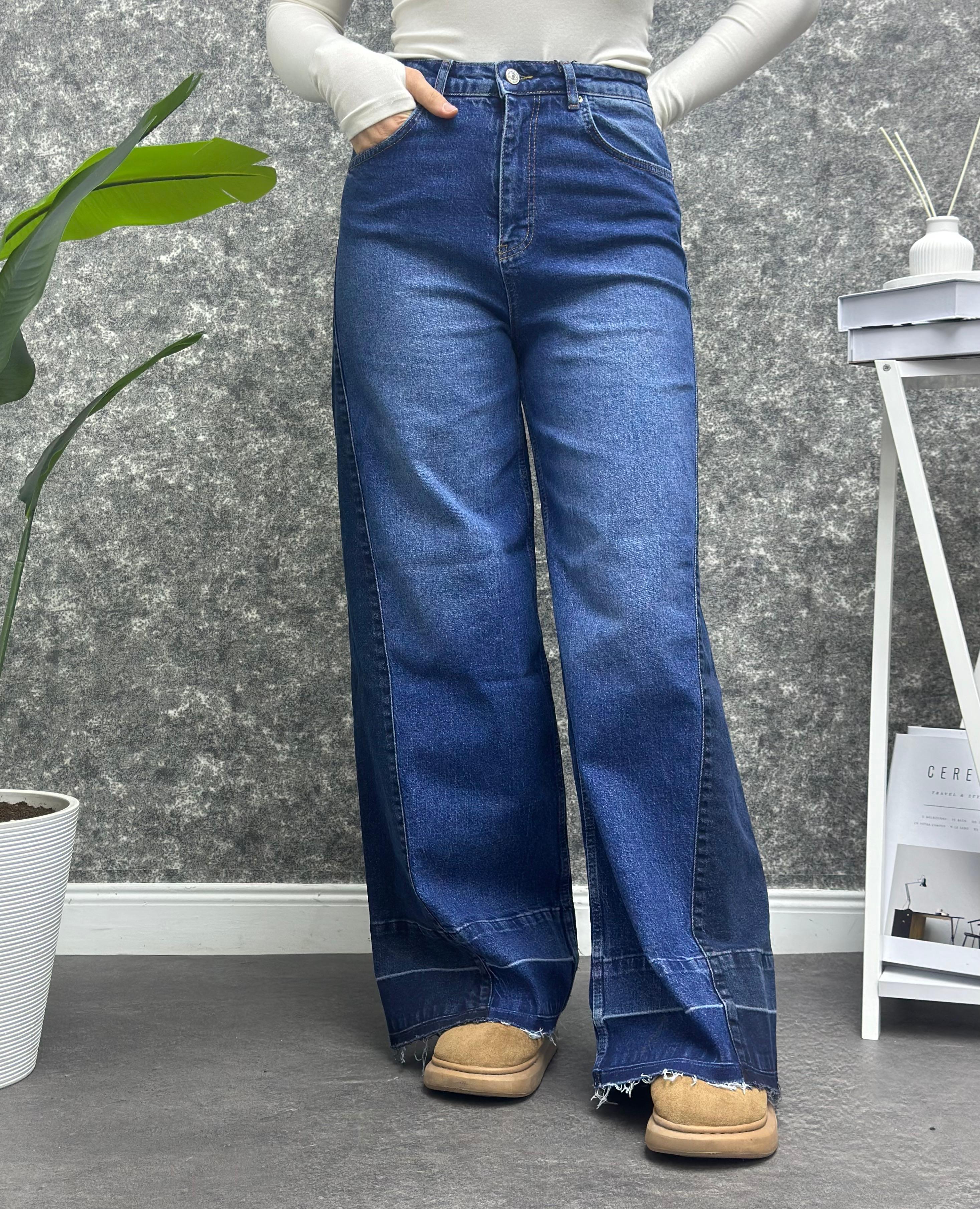Kadın Bluekombin Geniş Paça Jeans