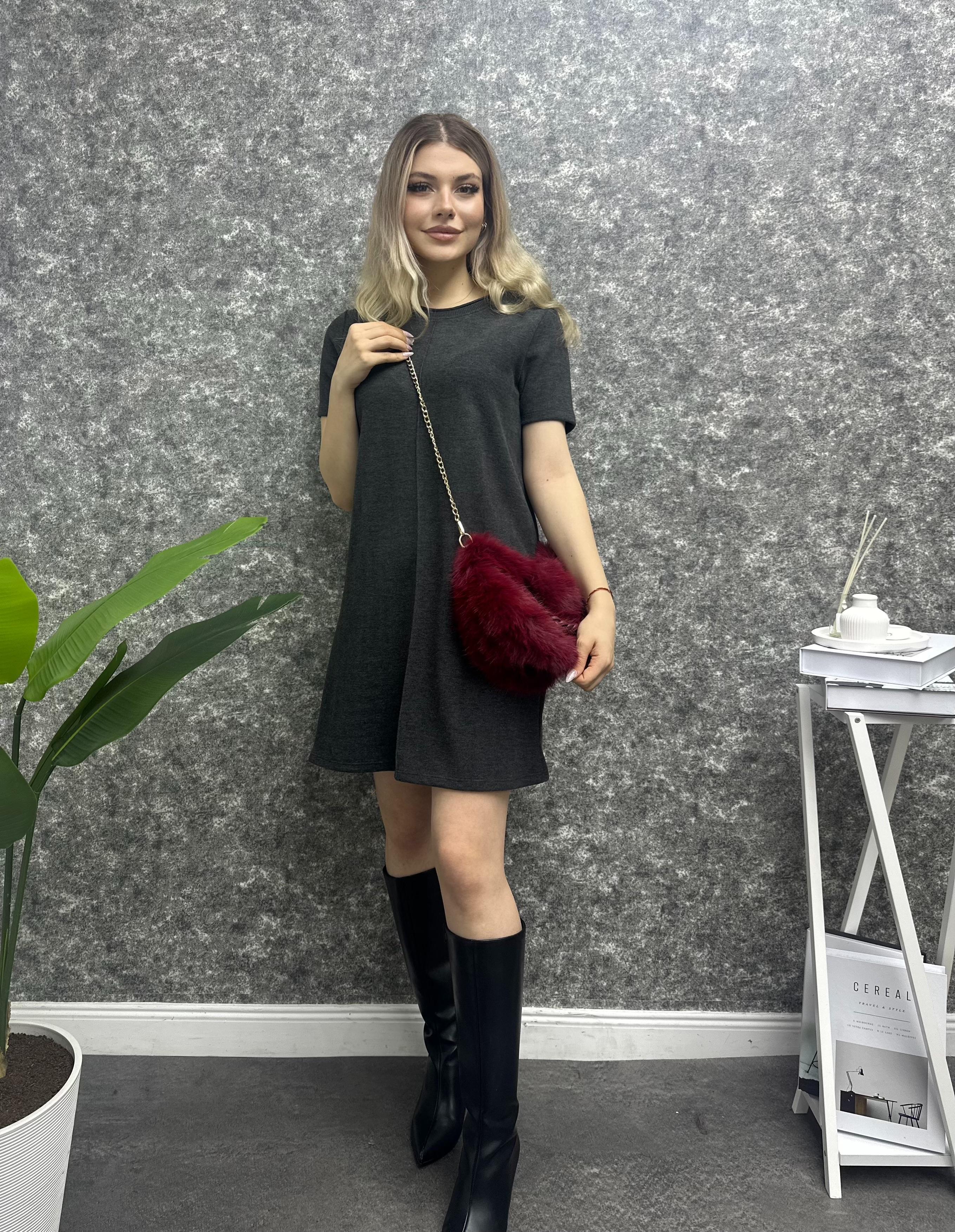 Kadın Önden Çimalı KISA Kol Elbise