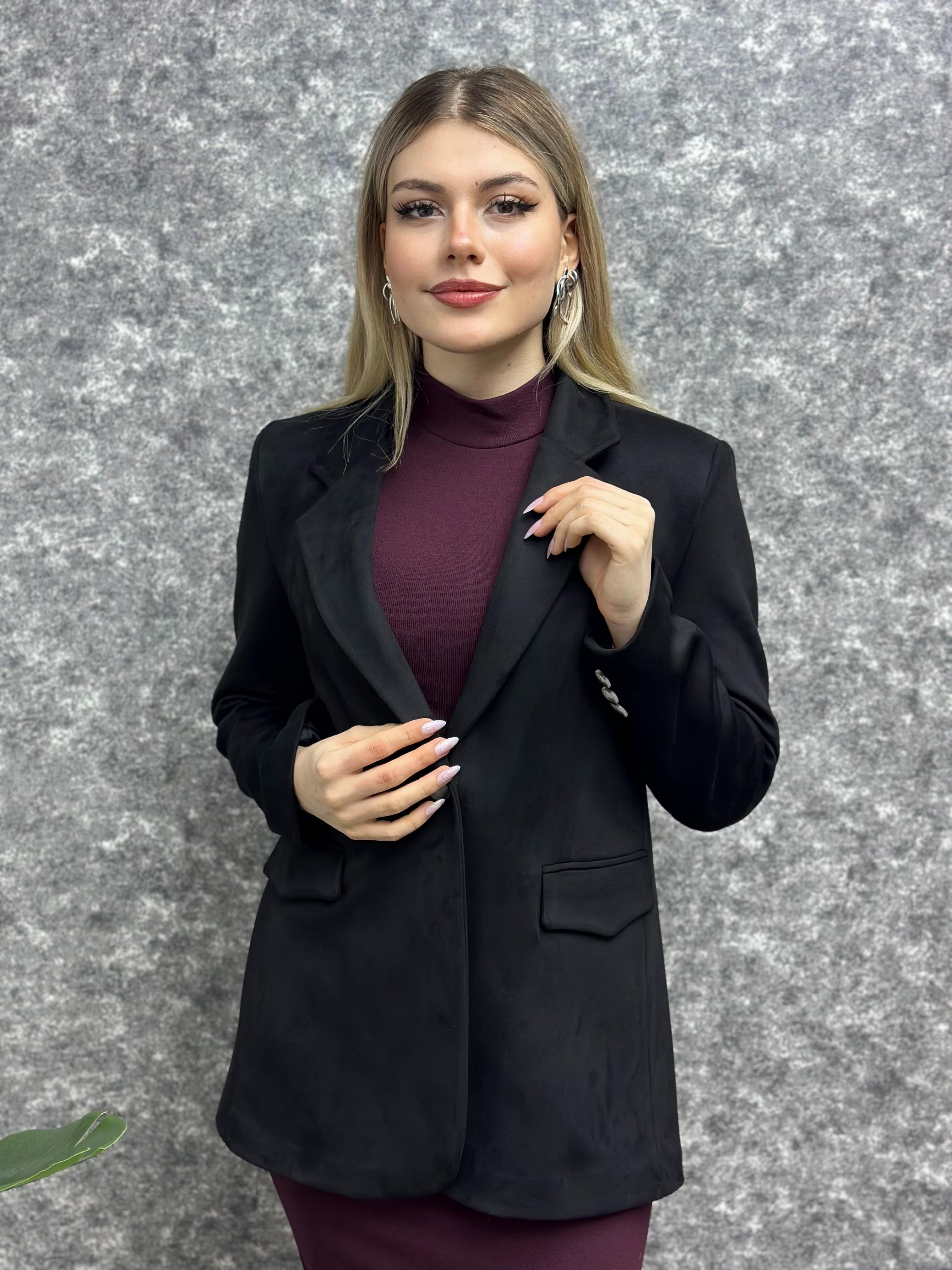 Kadın Süet Oversıze Tek Düğme Ceket