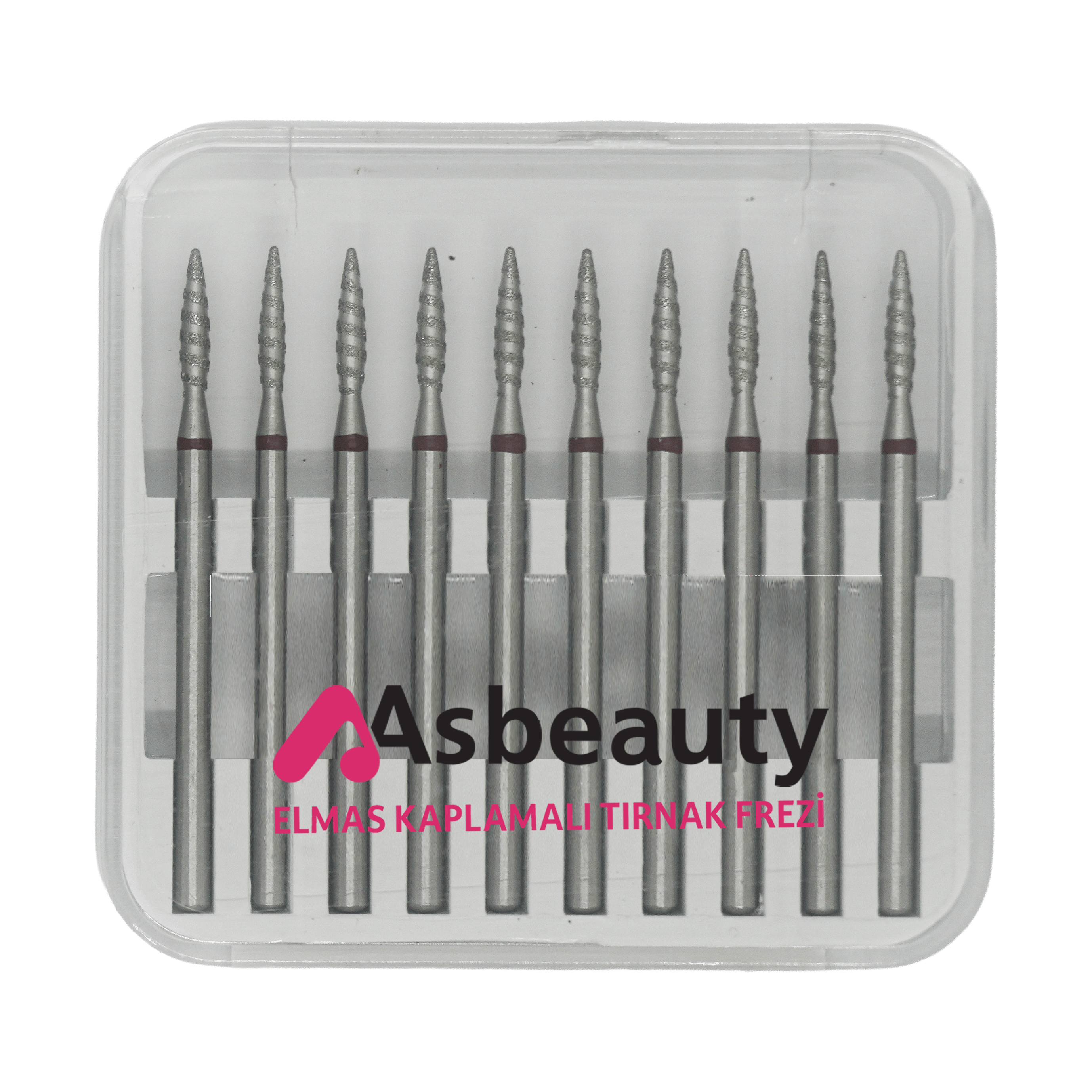 AsBeauty-Elmas Kaplamalı 10'lu Paket Tırnak Frezi - K.F-Yivli Oval Mum Alevi-21 mm-Kı
