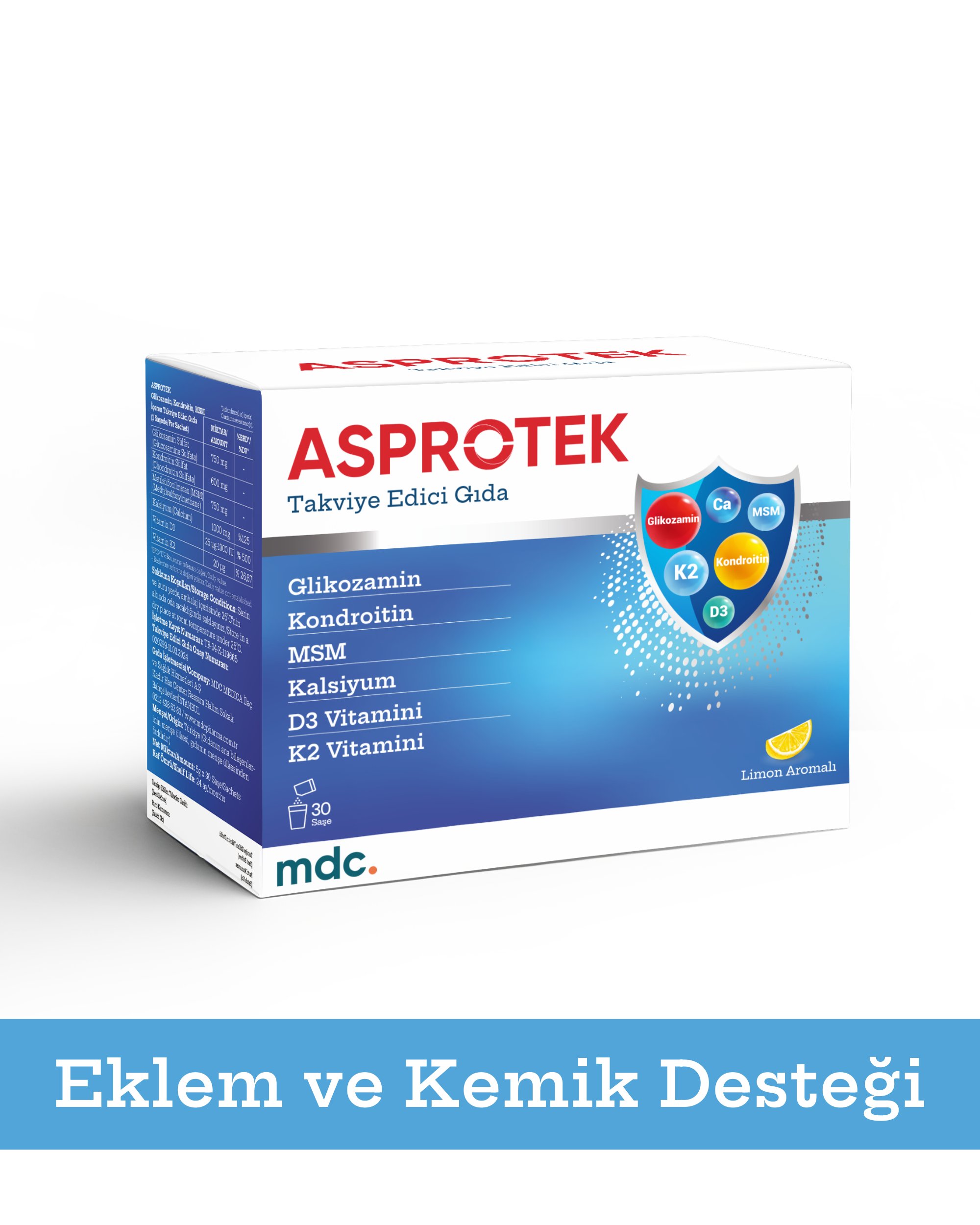 ASPROTEK (Glukozamin, Kondroitin, MSM, Kalsiyum) 30 Saşe