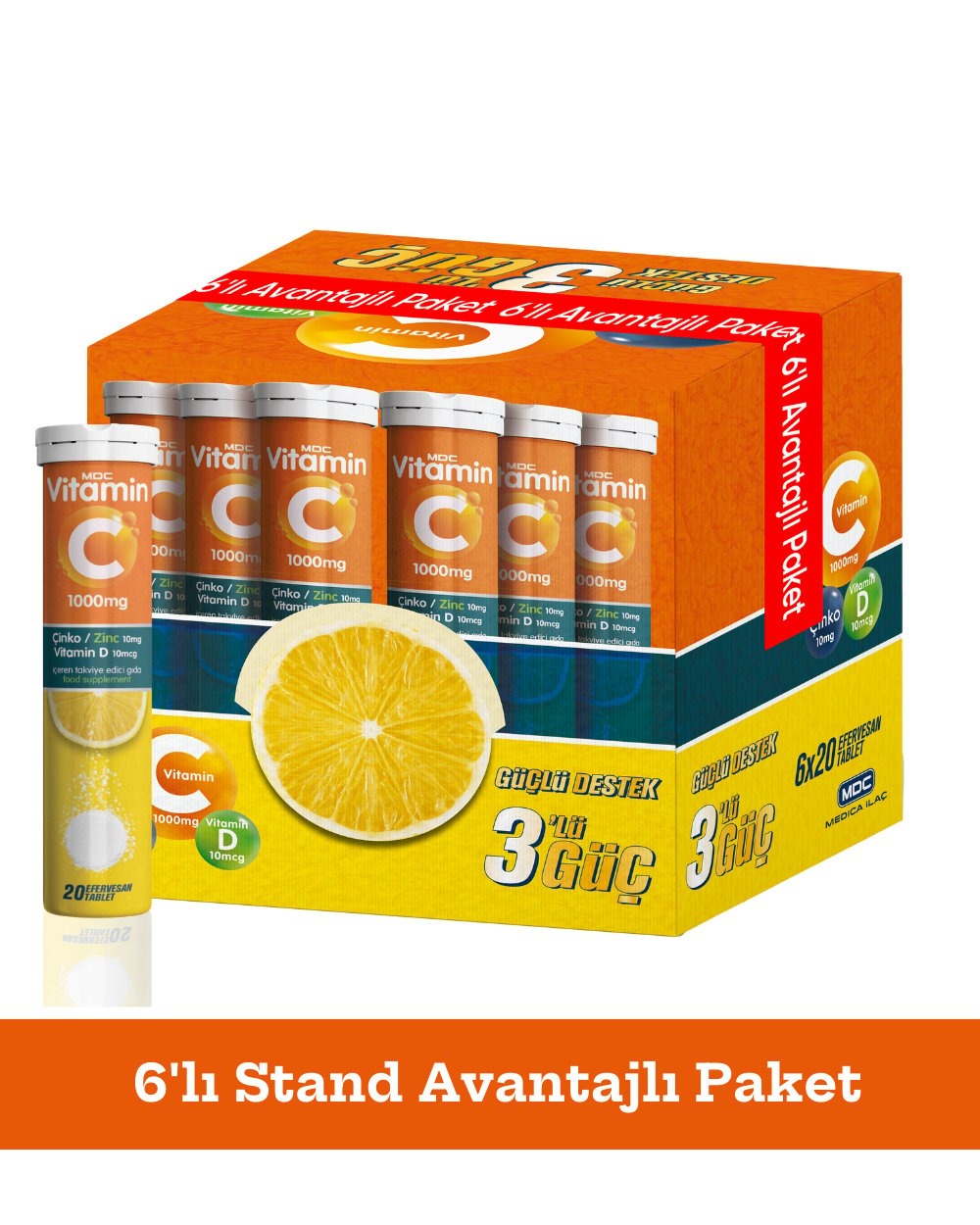 MDC Vitamin C Çinko Vitamin D 20 Efervesan Tablet - 6'lı Stant