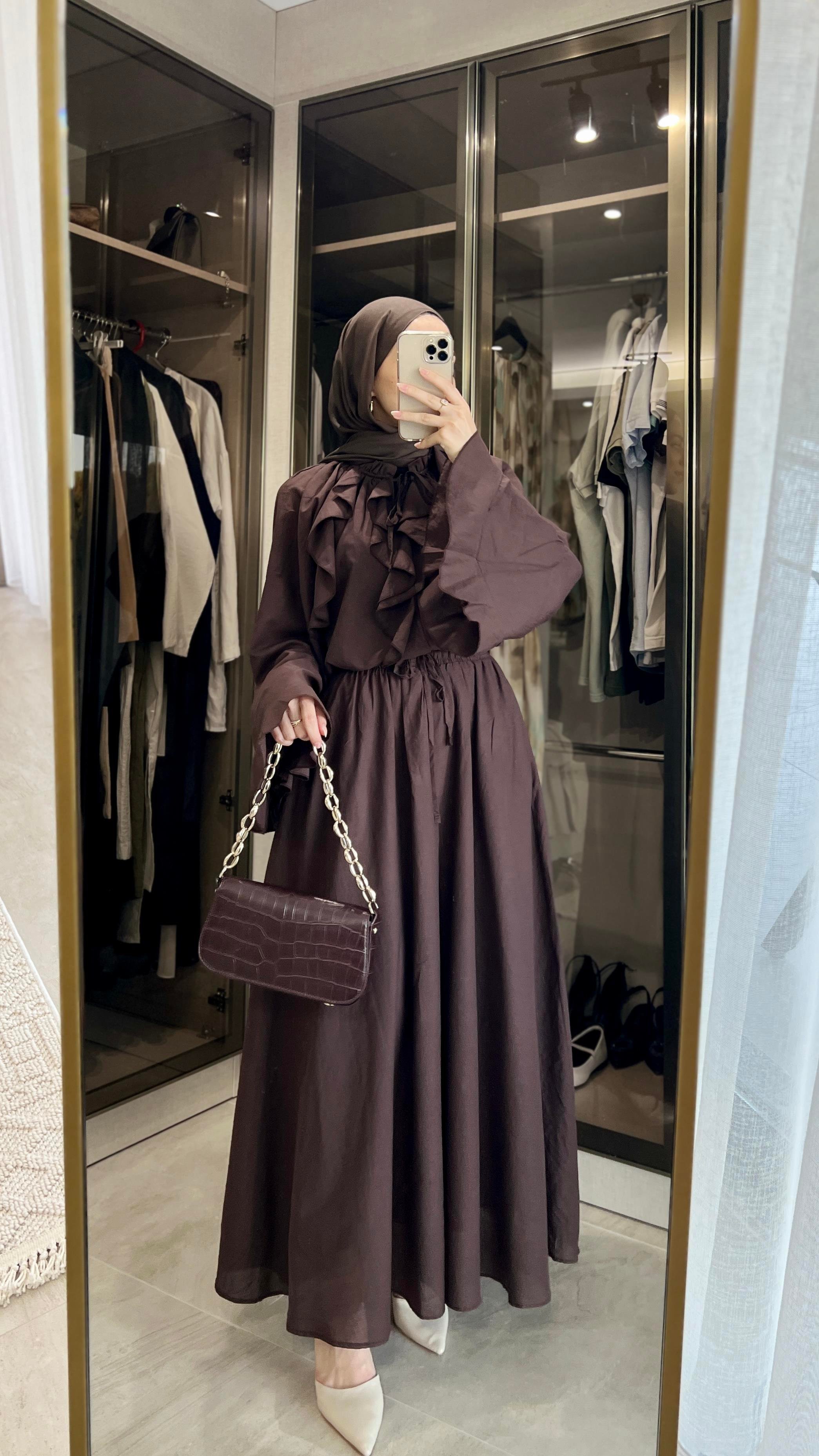 Boho Vual Acı Kahve Bluz Etek Takım