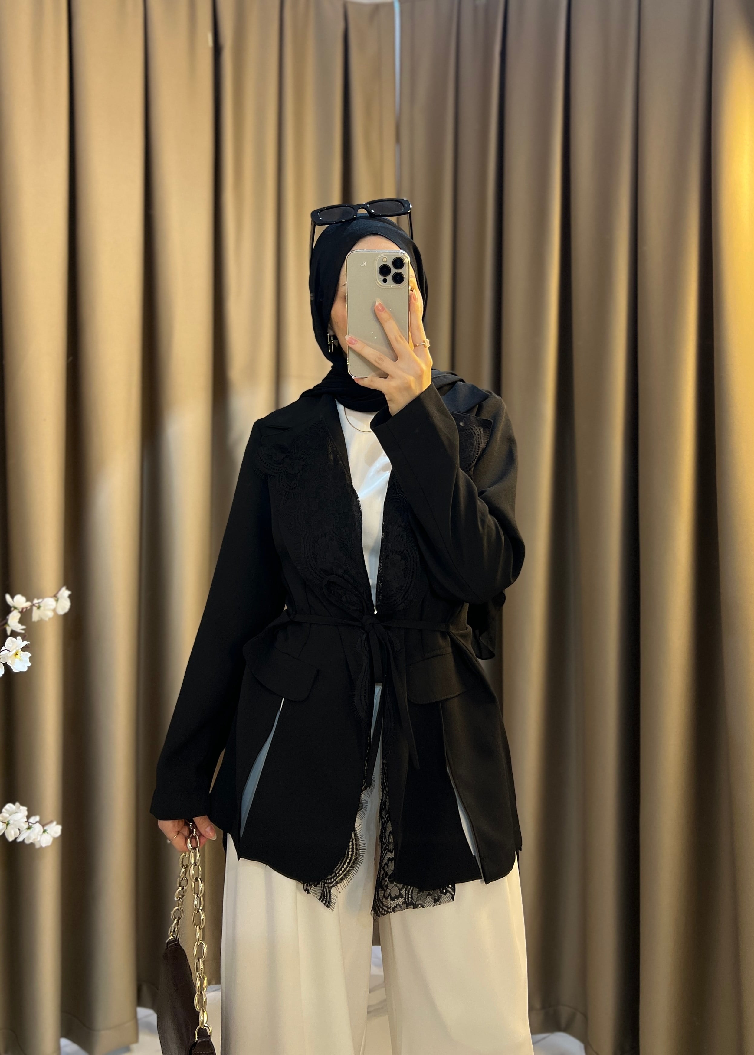 Dantel Blazer Ceket- Siyah