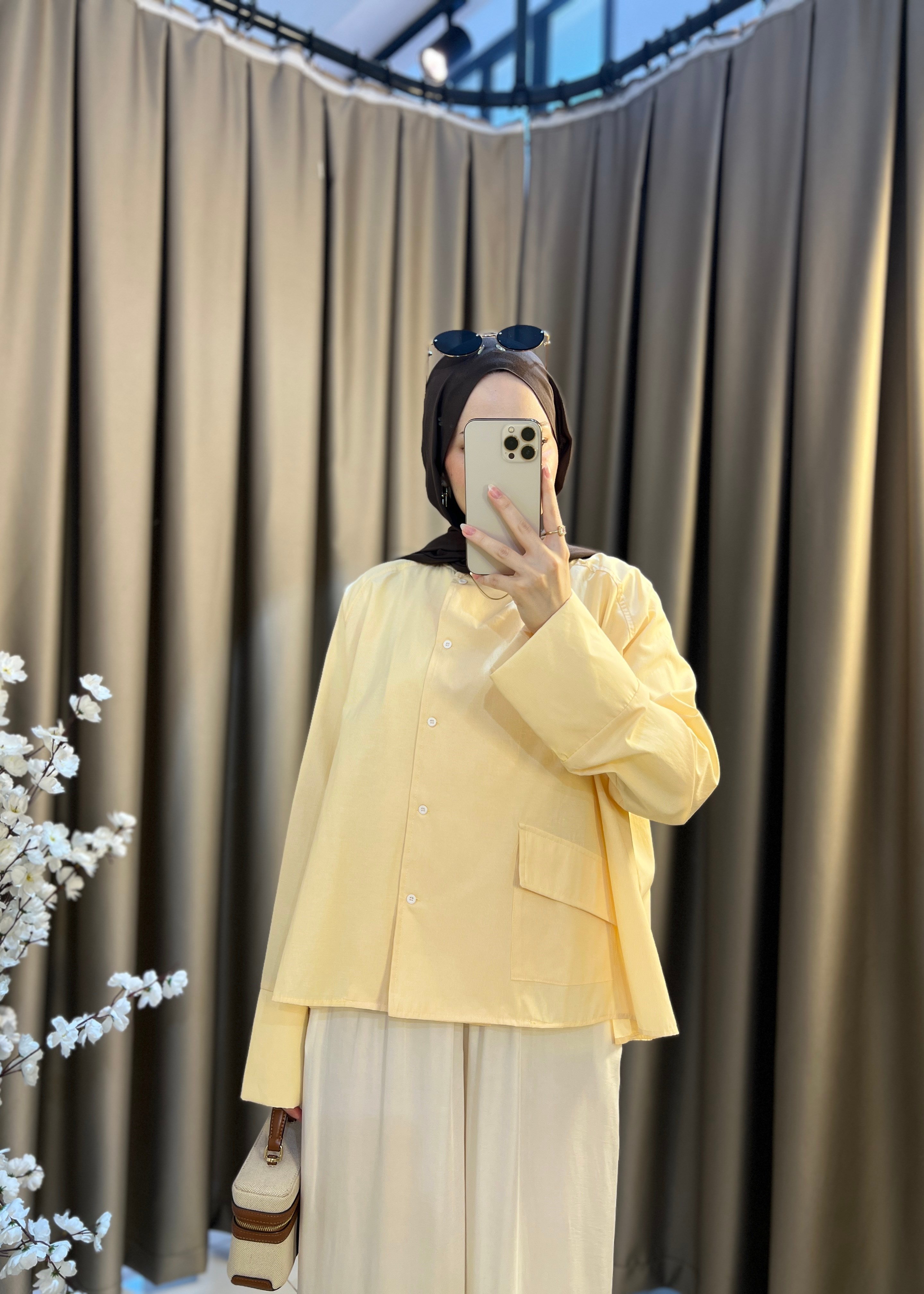 Ela Oversize Cepli Gömlek- Sarı