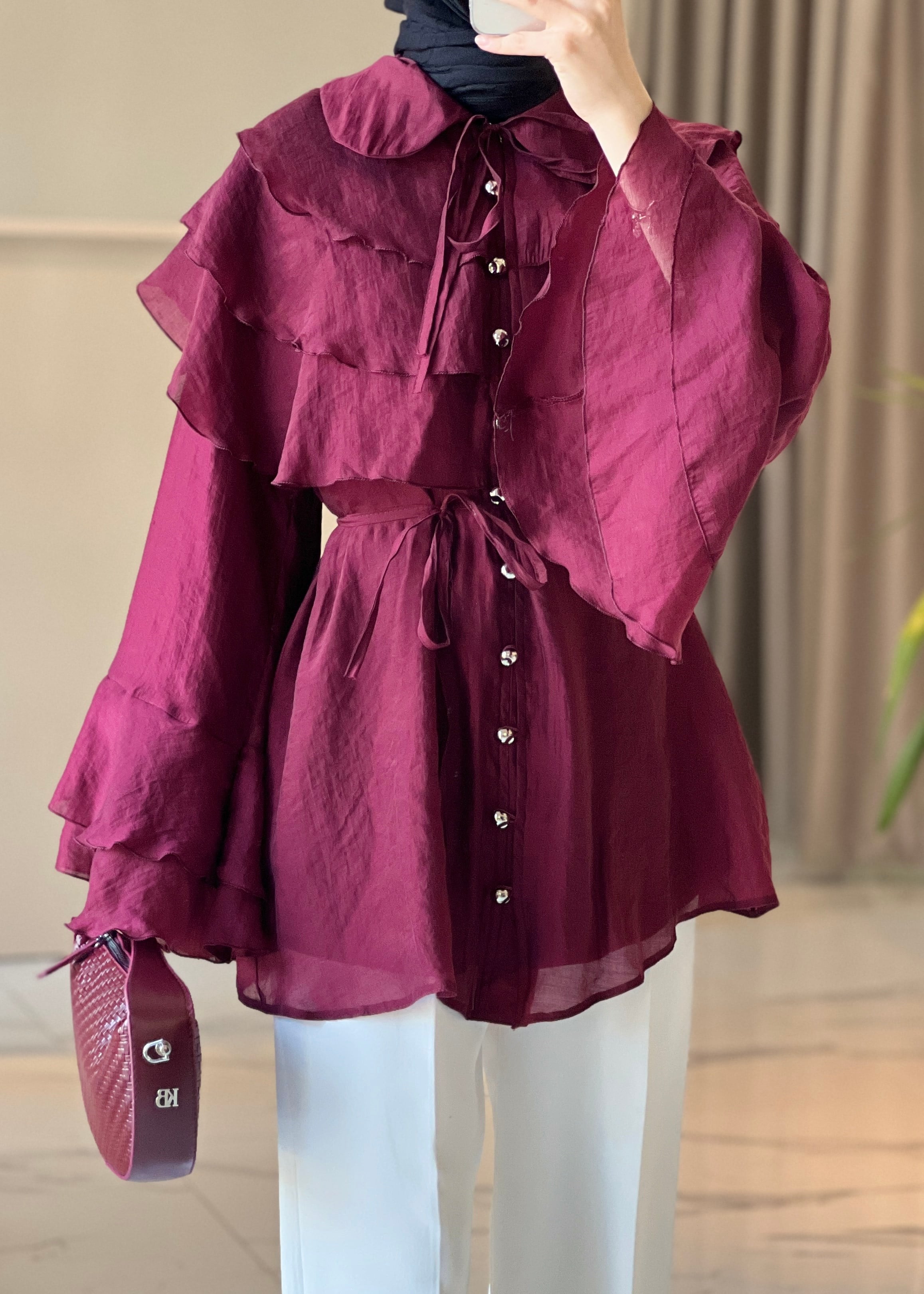 Fırfır Gömlek - Bordo