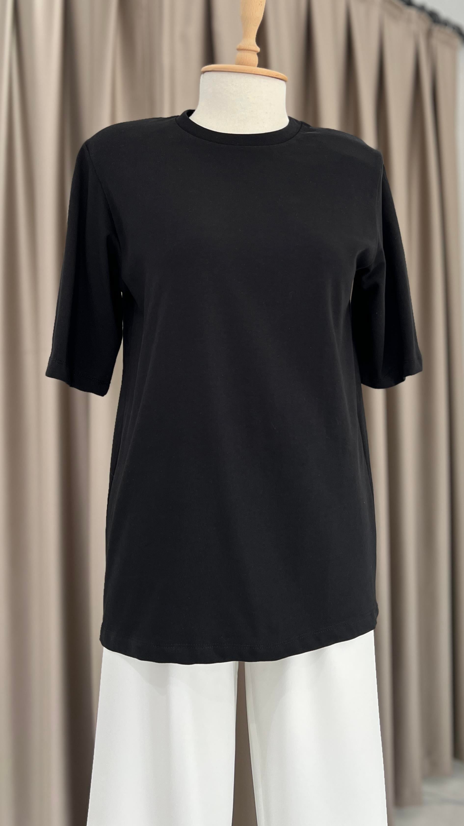 Oversize Vatkalı T-shirt Siyah