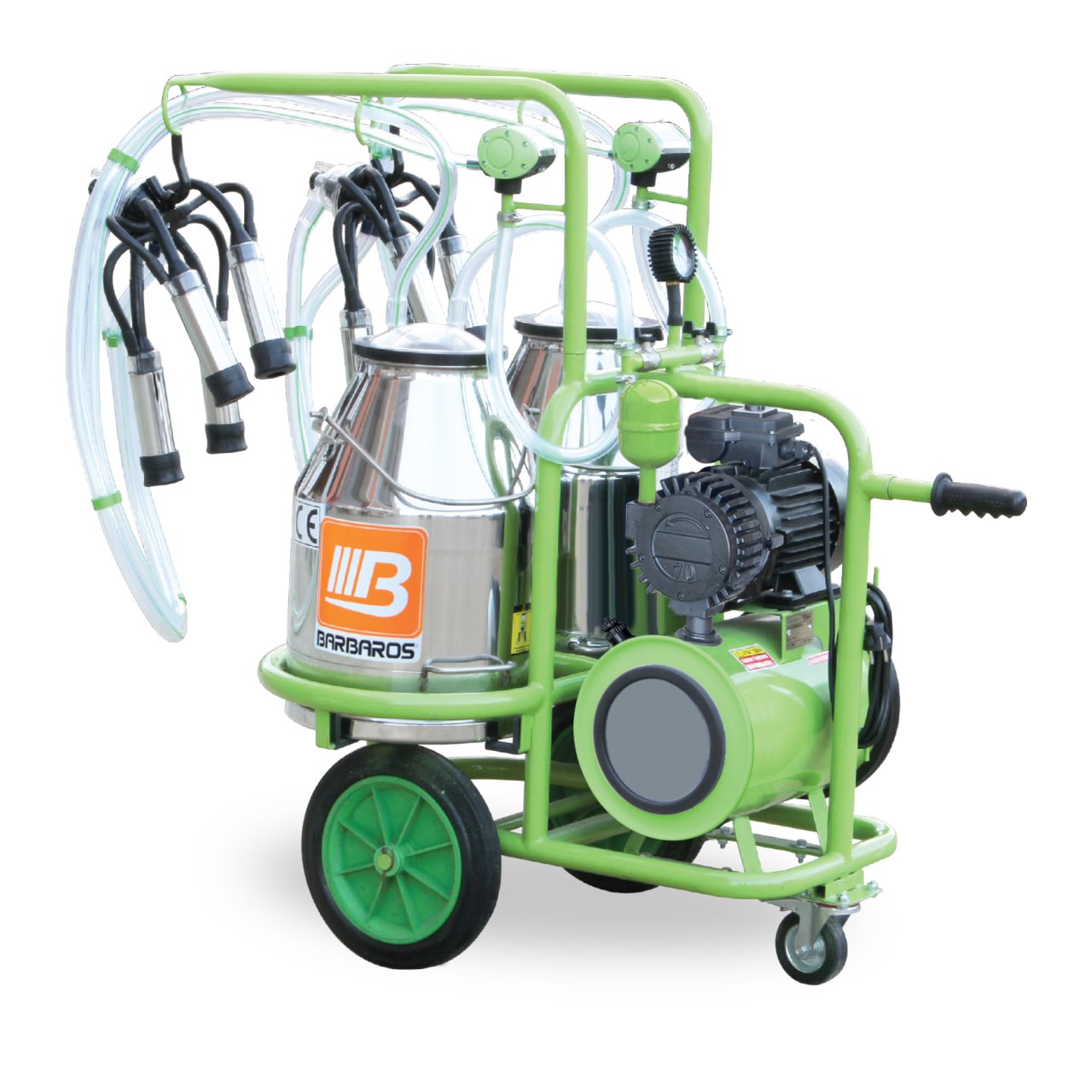 Bartech Çift Güğümlü Model Kuru Tip İnek Sağım Makinesi - Paslanmaz Güğüm - Yağlı Pompa