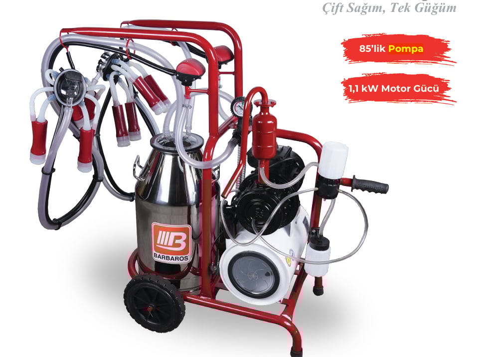 Bartech Üniversal Çift Sağım Yağlı Tip İnek Sağım Makinesi 85'lik Pompalı - Paslanmaz Güğüm