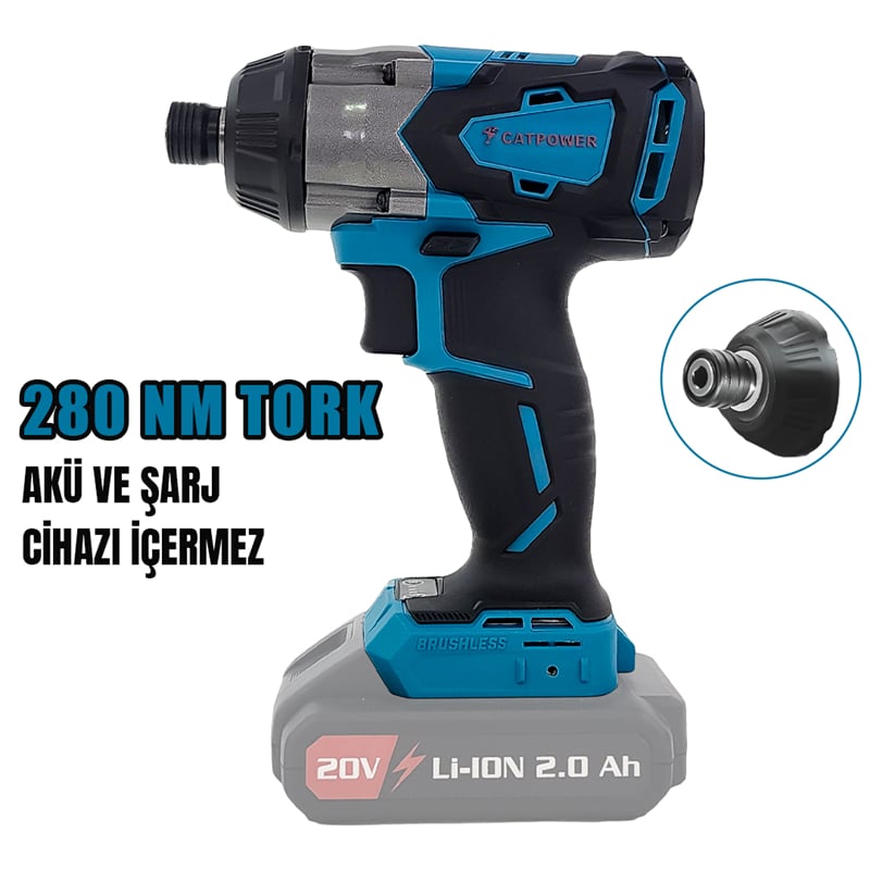 Catpower 4102  Kömürsüz Akülü Torklu Vidalama 20V Lİ-İON 2.0Ah /4.0Ah-2 Adet Akü-1 Adet Hızlı Şarj Cihazı