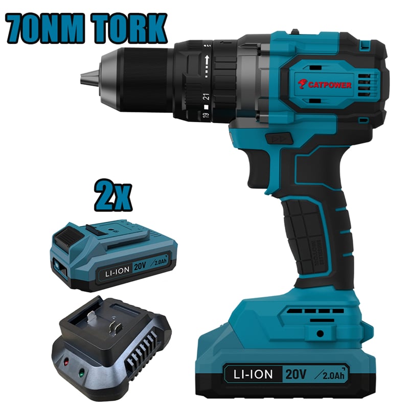 Catpower 4212 Akülü Darbeli Vidalama Li-ion 70 Nm (Makina) Kömürsüz 13 mm +( 2.0 ah AKÜ 2 ADET)+(Hızlı Şarj Cihazı)