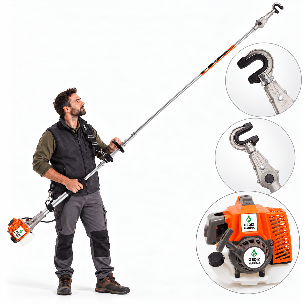 Gediz Motorlu HFS Benzin Motorlu Vişne Badem Ceviz Zeytin Hasat Makinesi 3.5 HP