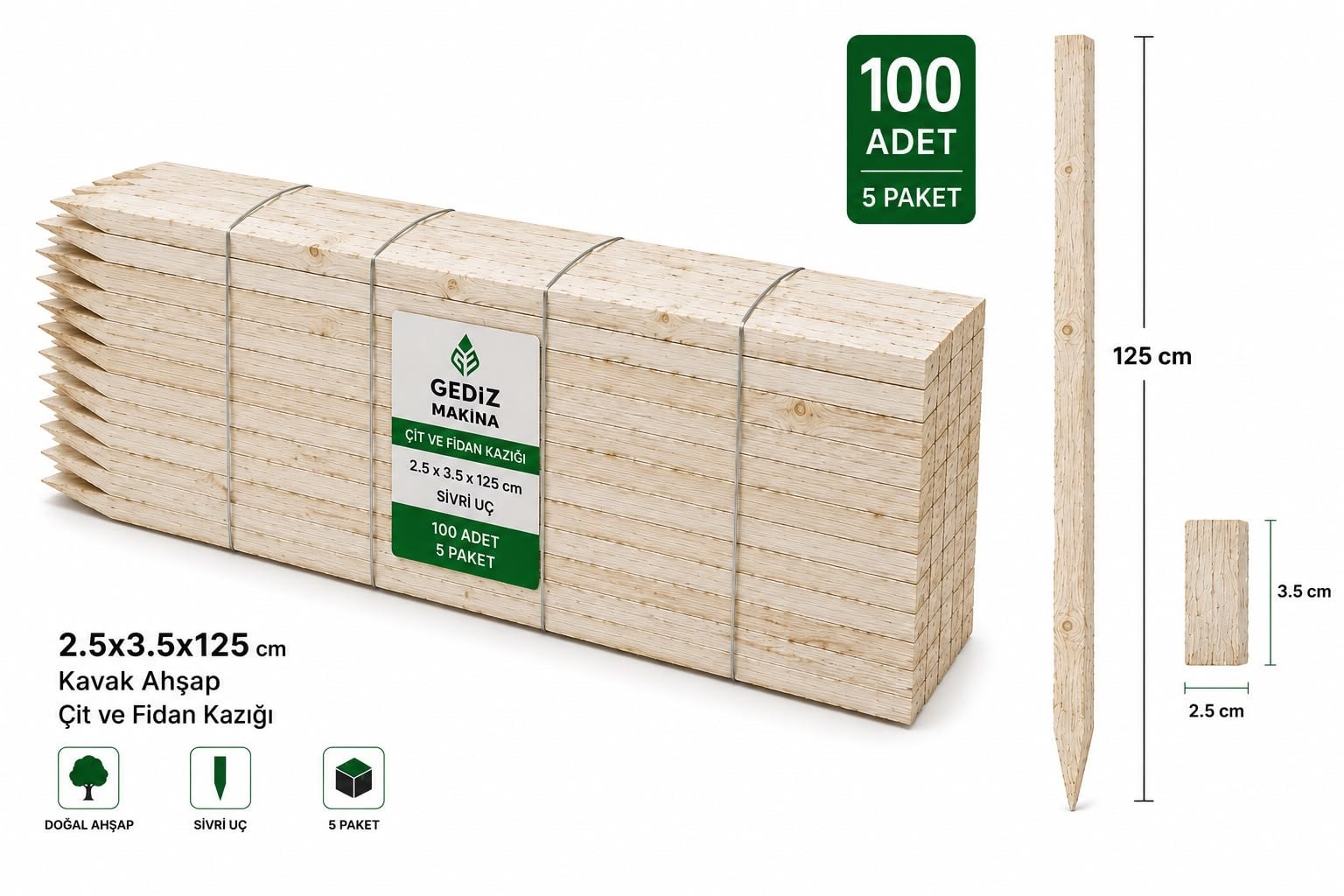 Gediz St-100 125x35x25cm Elektrikli Çit Sistemi ve Fidan Kazığı - 100 Adet