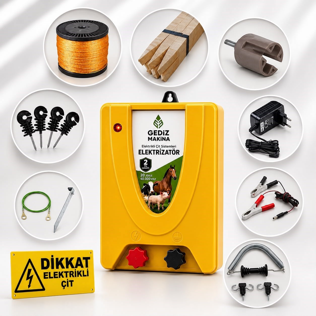 Gediz ULTRA 30000M2 Sensörlü Elektrikli Çit Sistemi Ahşap Kazık Dahil