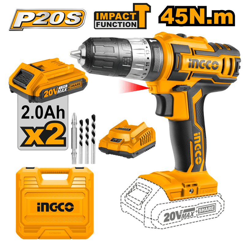 Ingco ING-CIDLI200215 Li-ion Akülü Darbeli Matkap 10 mm 20V 2.0Ah