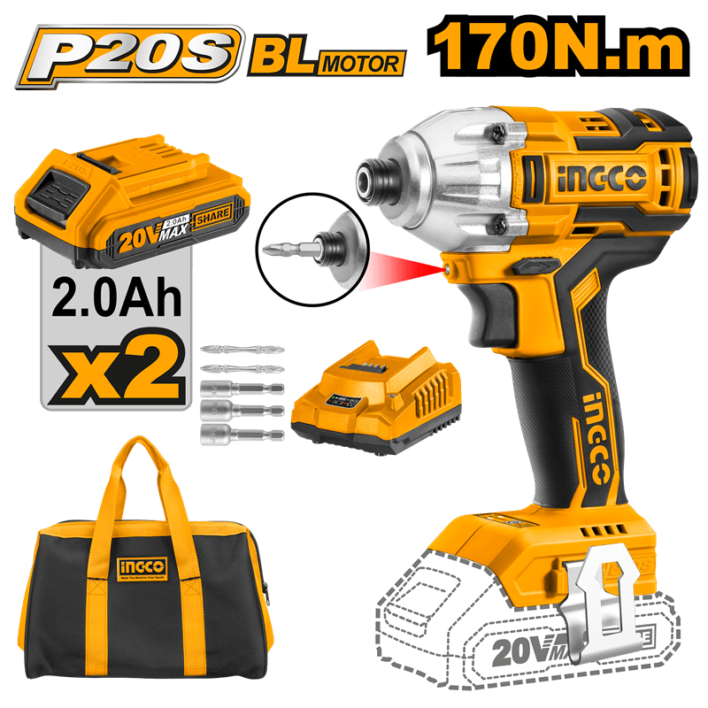 Ingco ING-CIRLI2002 Li-ion Akülü Vidalama Kömürsüz 1/4  20V 2.0Ah
